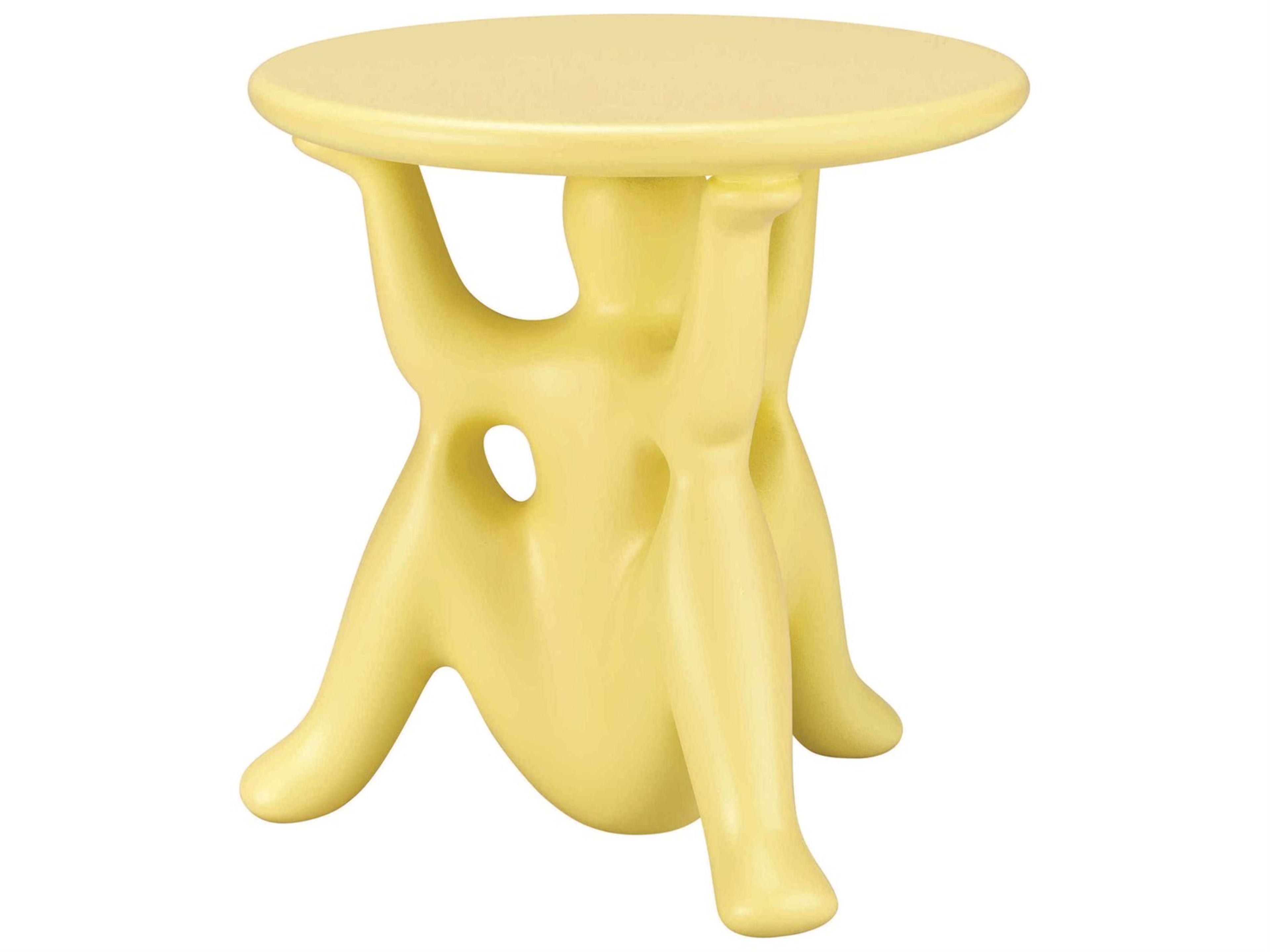 Qeeboo Outdoor Helpyourself Yellow Recycled Plastic Round End Table