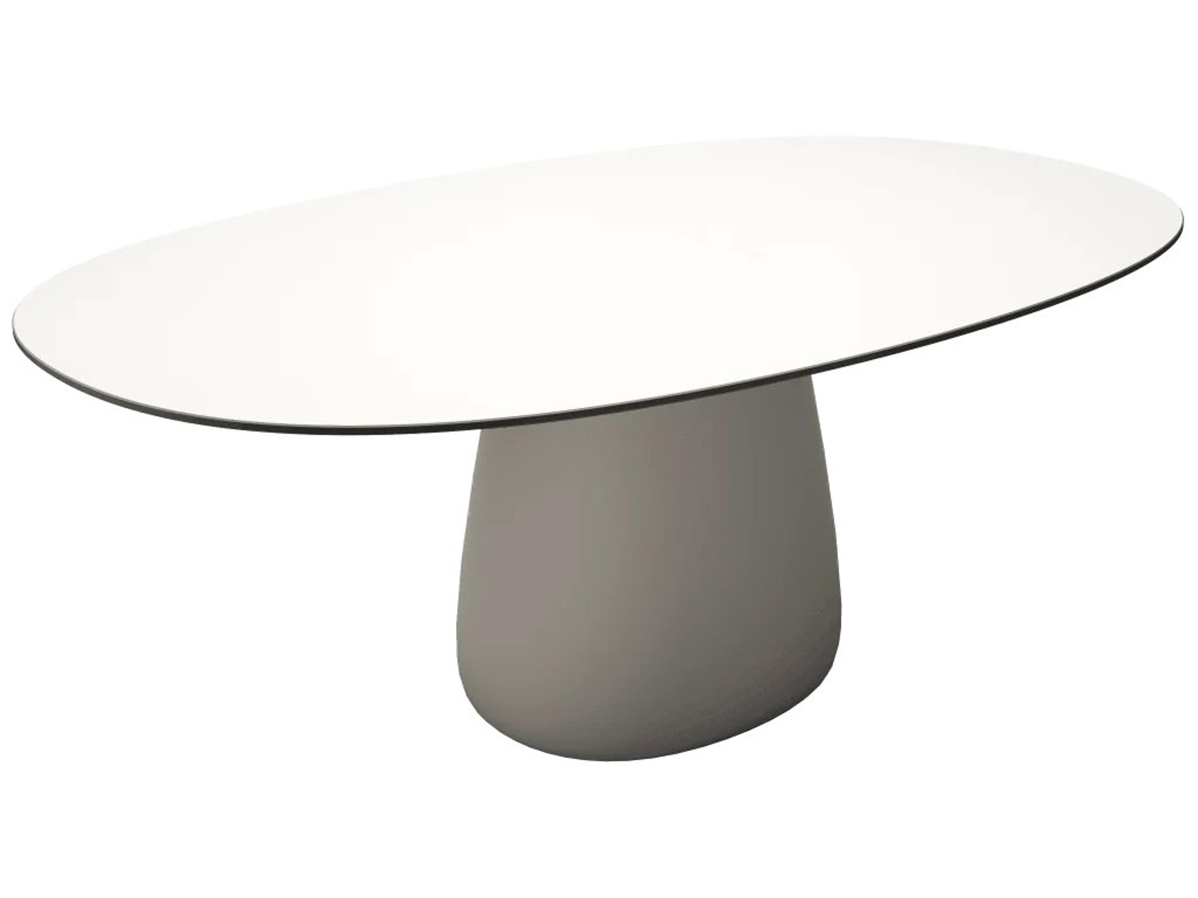Qeeboo Outdoor Cobble Warm White Black Stratified Recycled Plastic Oval Dining Table
