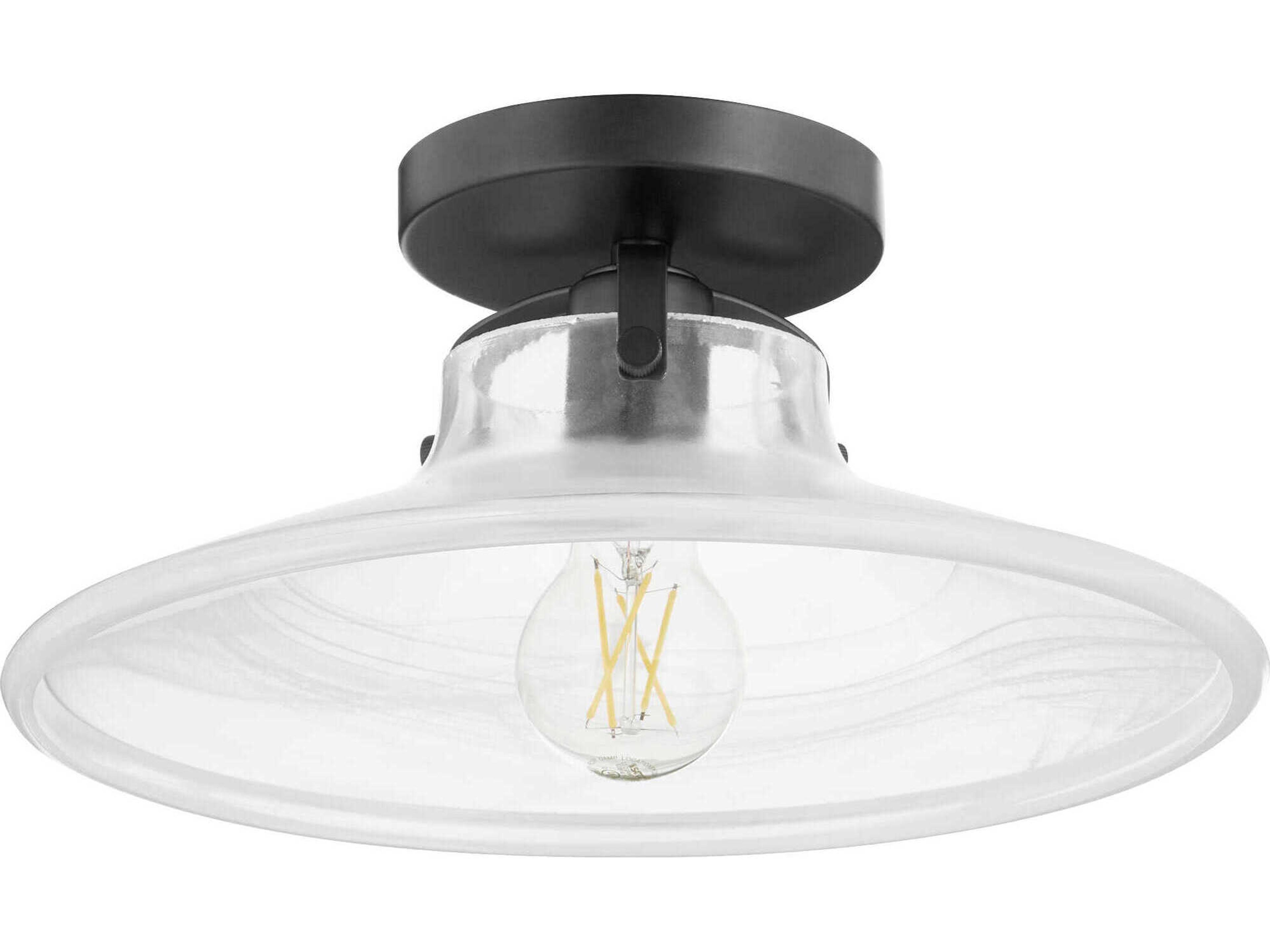 1-Light Matte Black Round Semi Flush Mount