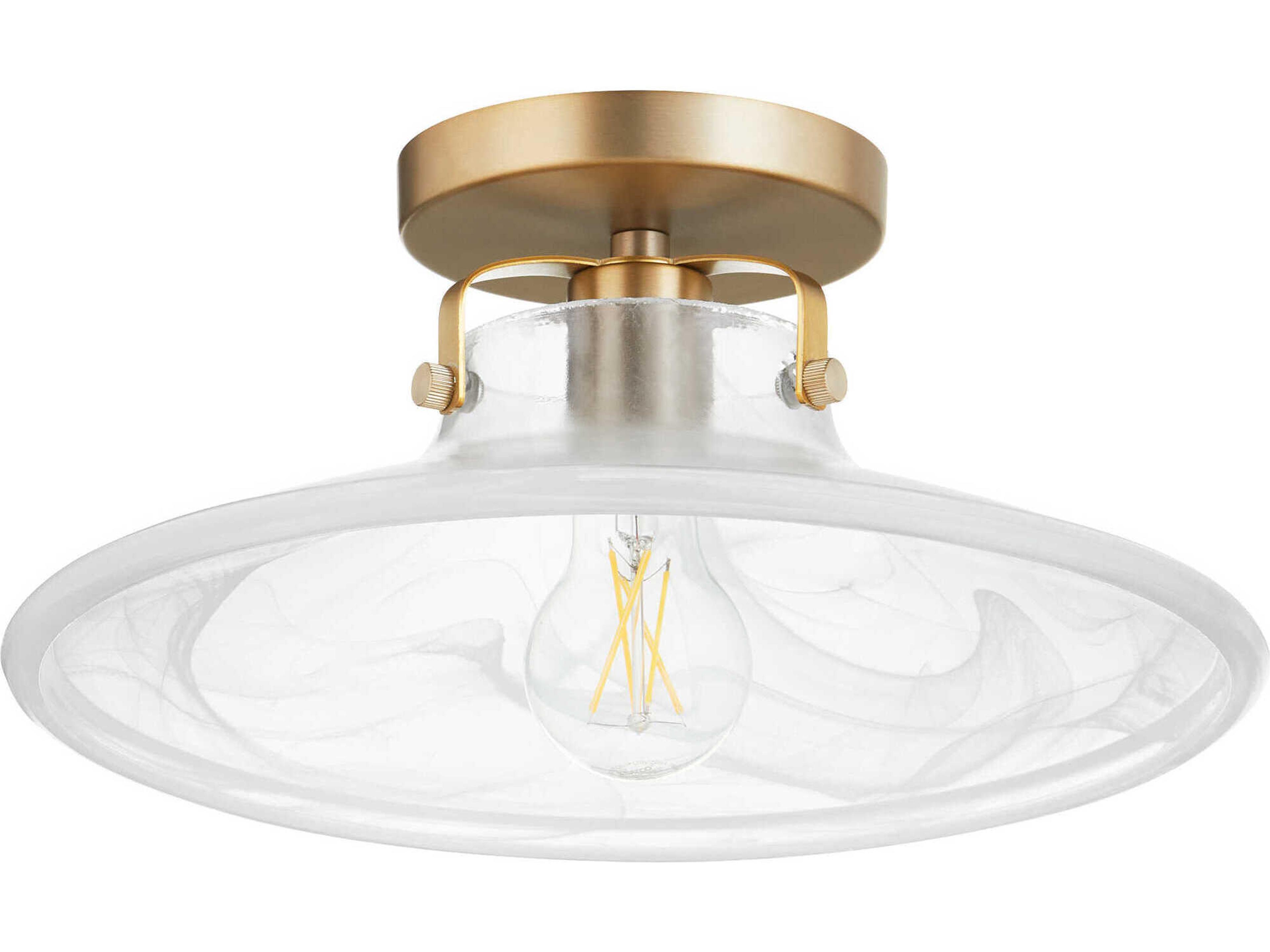 1-Light Aged Brass Round Semi Flush Mount