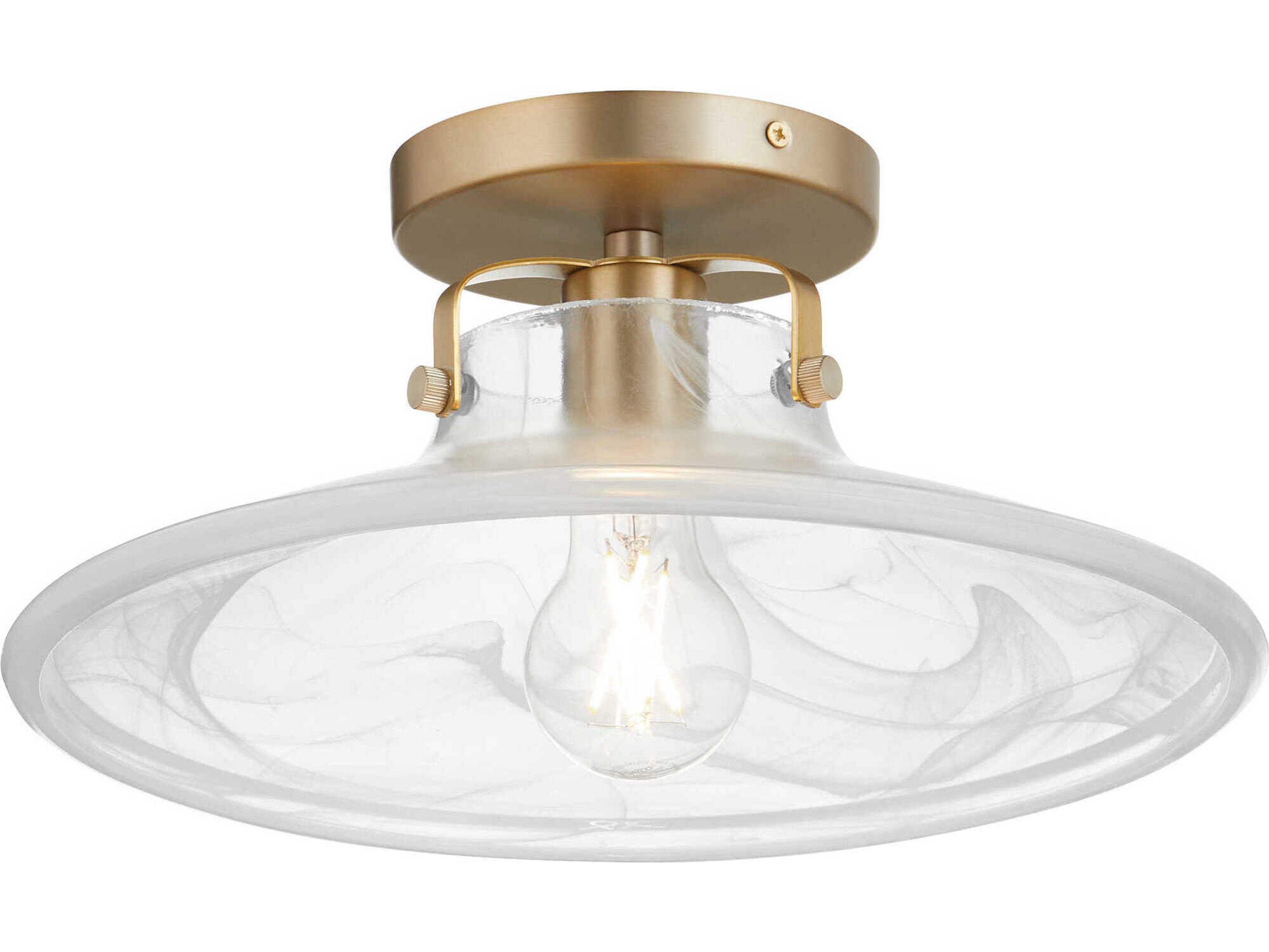 Quorum 1-Light Aged Brass Round Semi Flush Mount