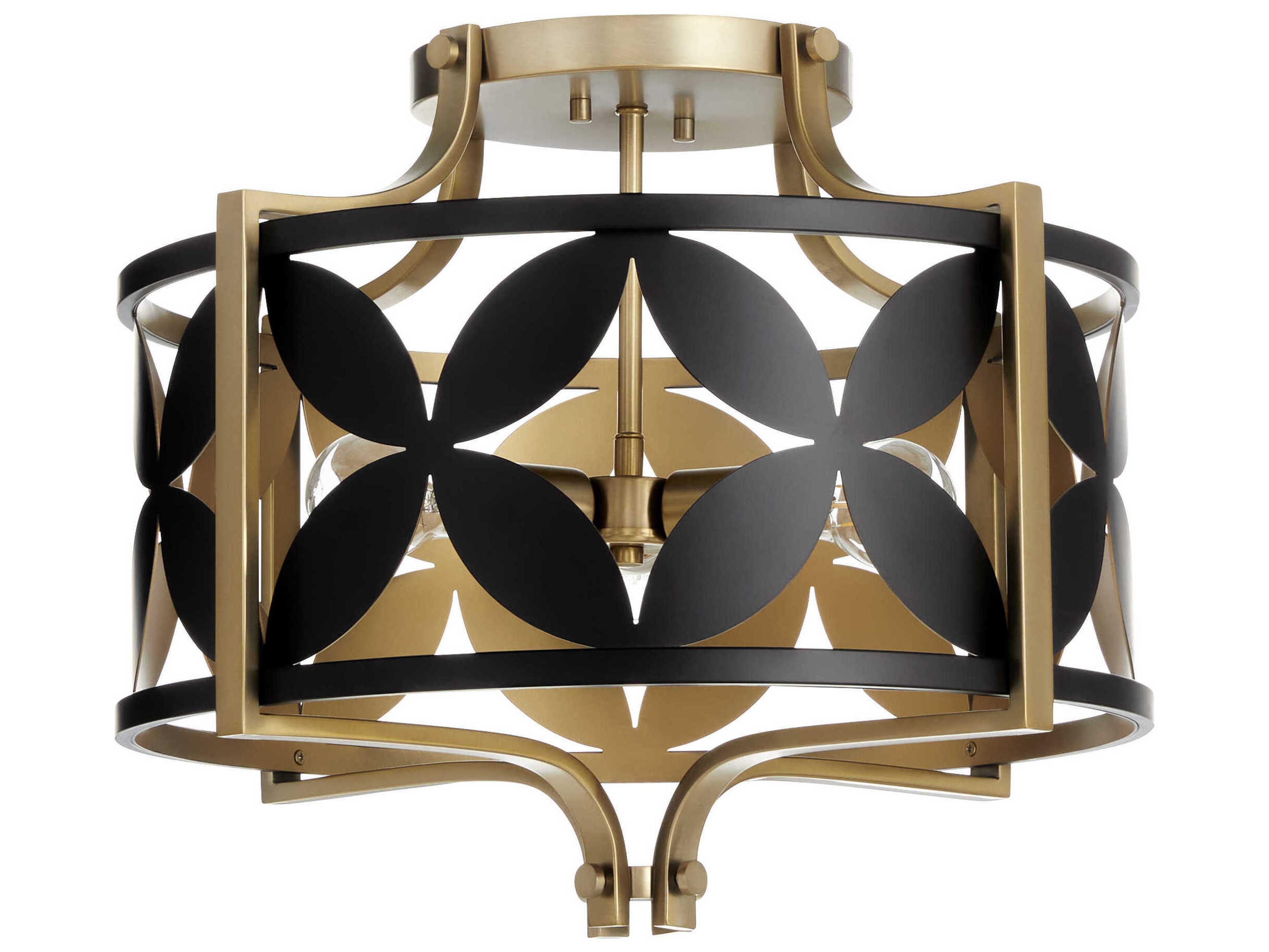 Mariposa 3-Light Matte Black Aged Brass Drum Geometric Semi Flush Mount
