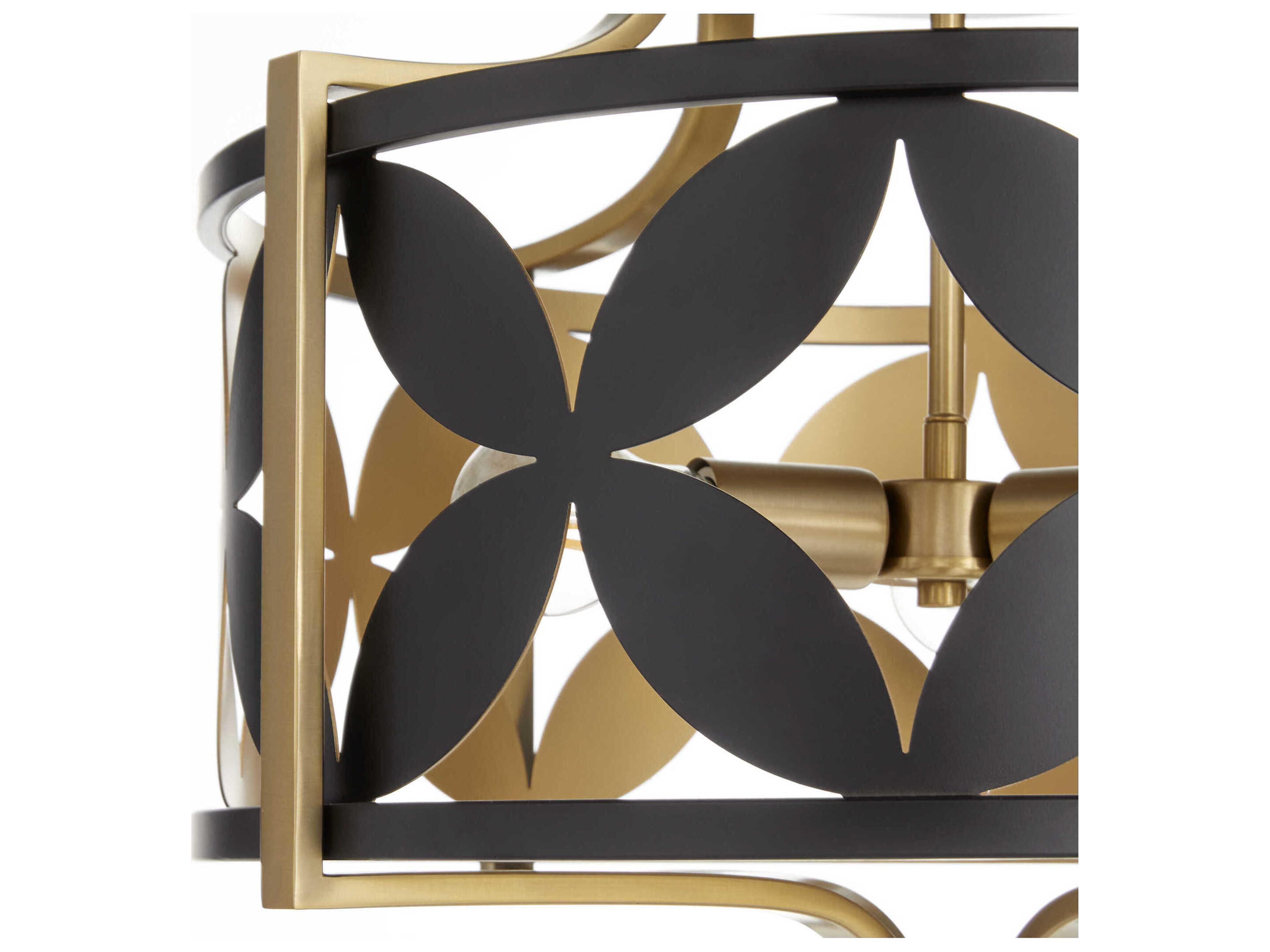 Quorum Mariposa 3-Light Matte Black Aged Brass Drum Geometric Semi Flush Mount