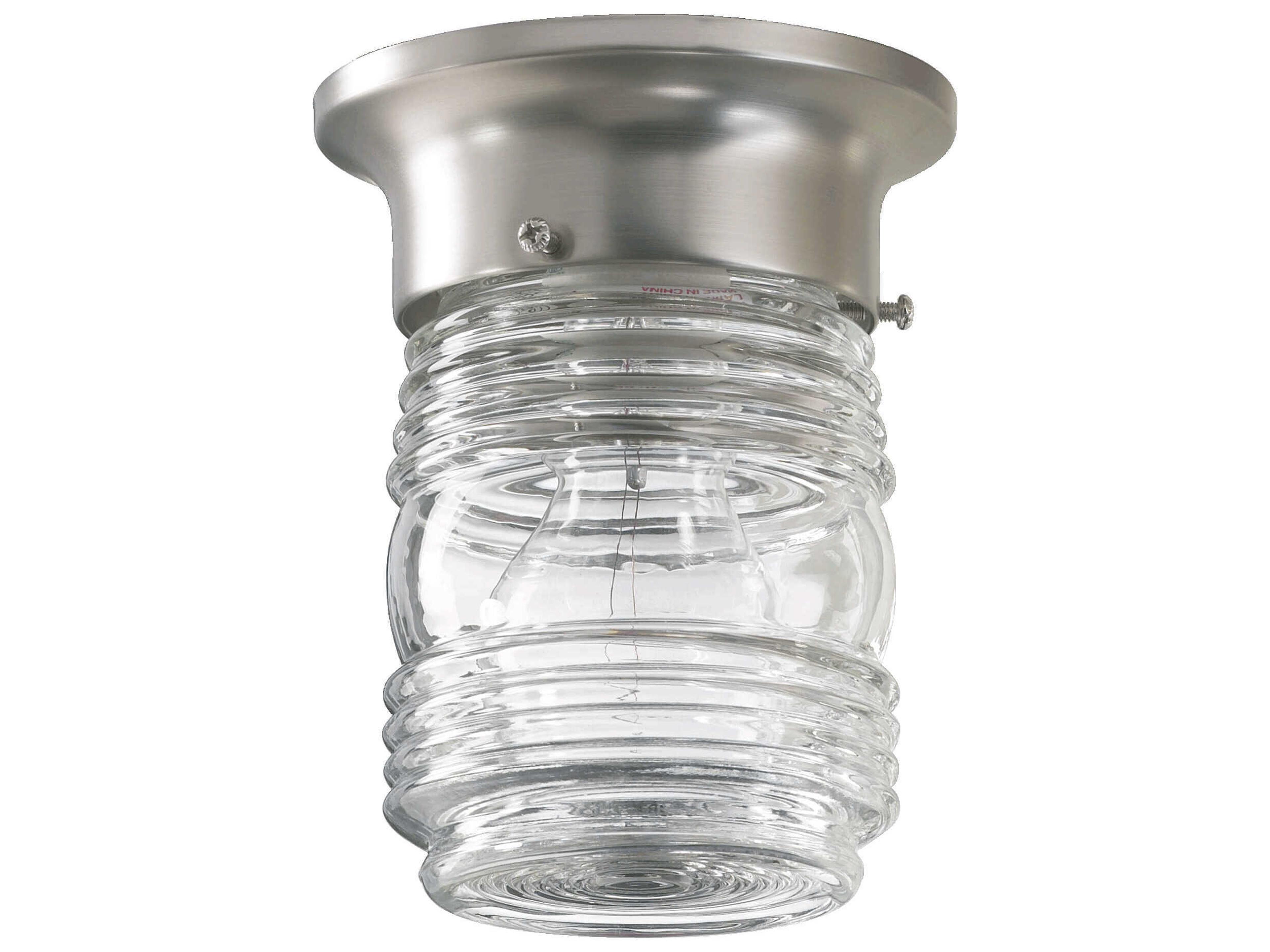 1-Light Satin Nickel Cylinder Flush Mount