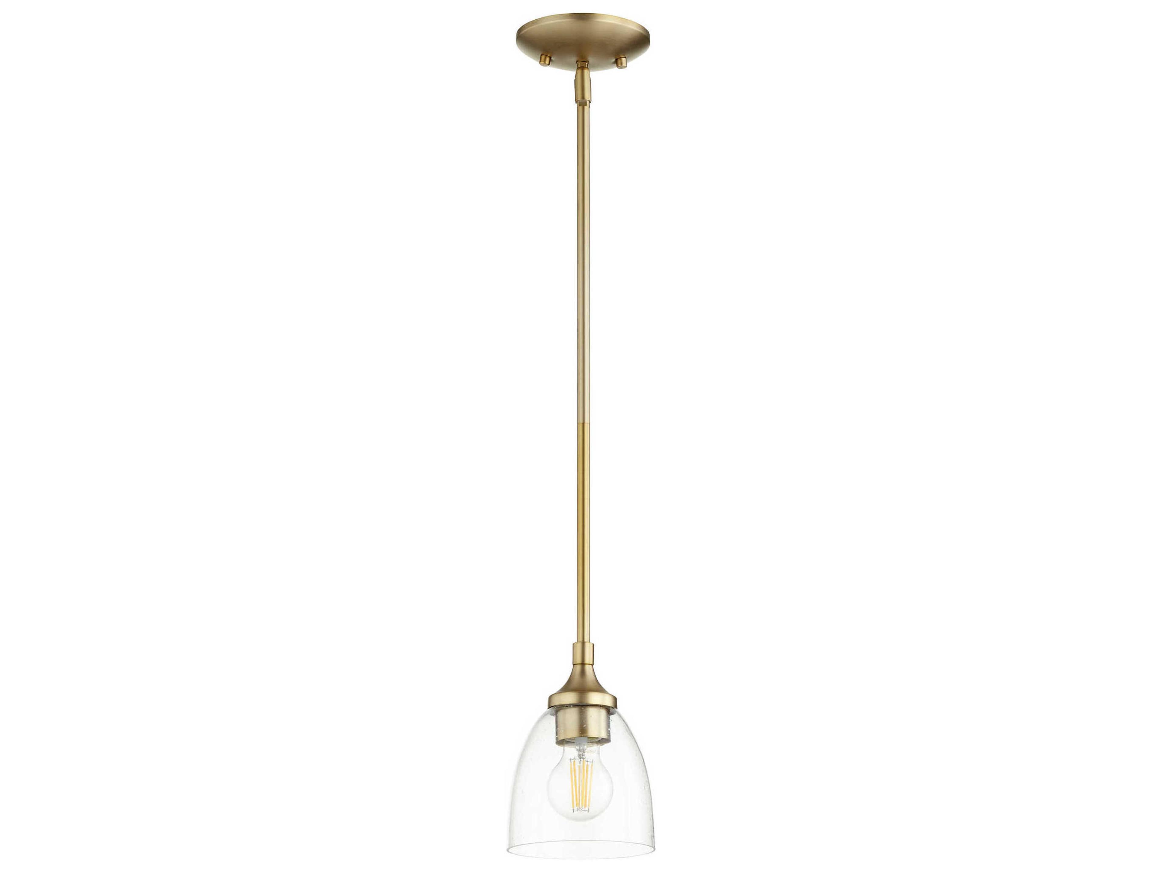 Enclave 1-Light Aged Brass With Clear Seeded Glass Bell Mini Pendant