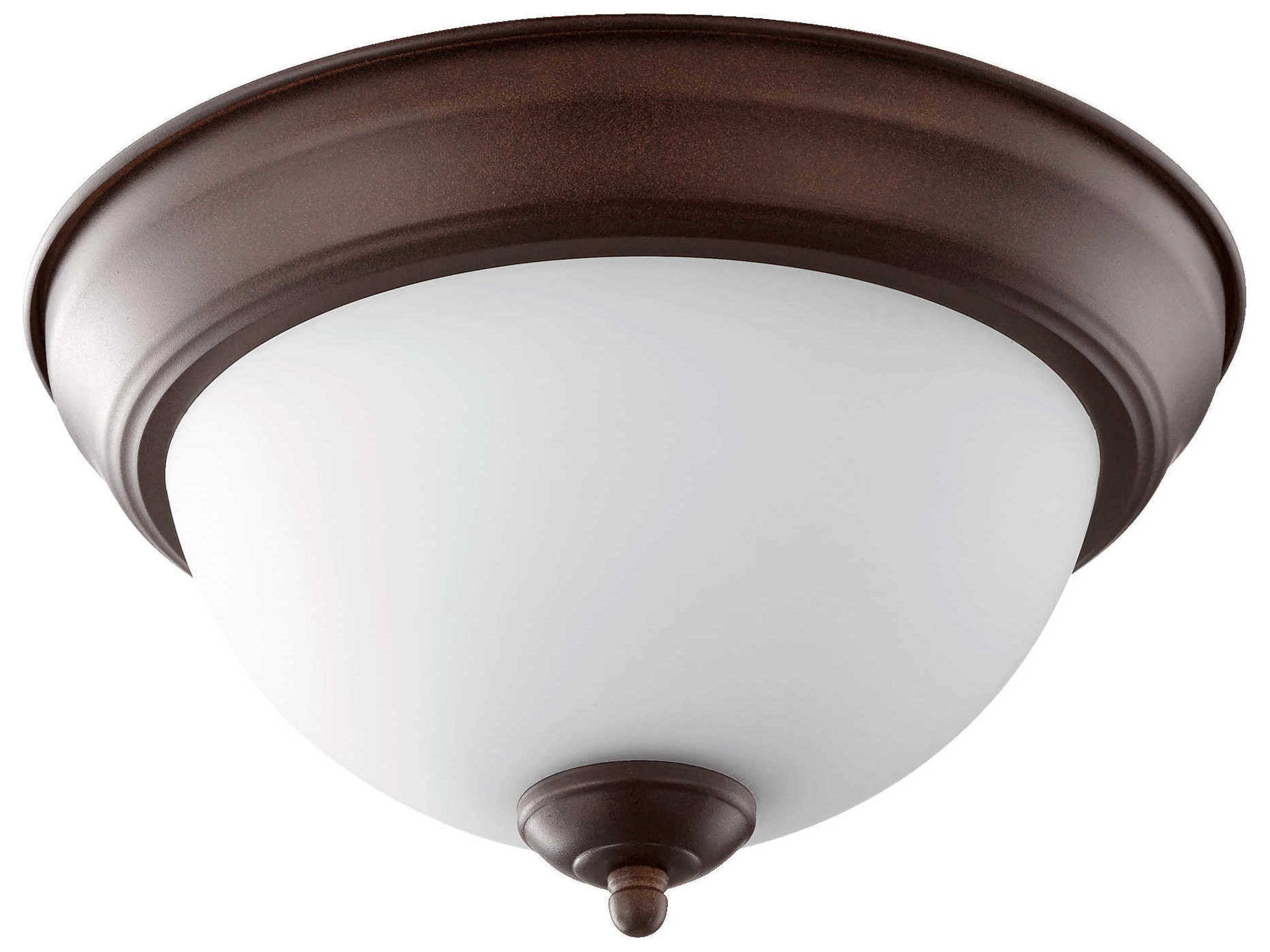 2-Light Oiled Bronze With Satin Opal Glass Bowl Flush Mount