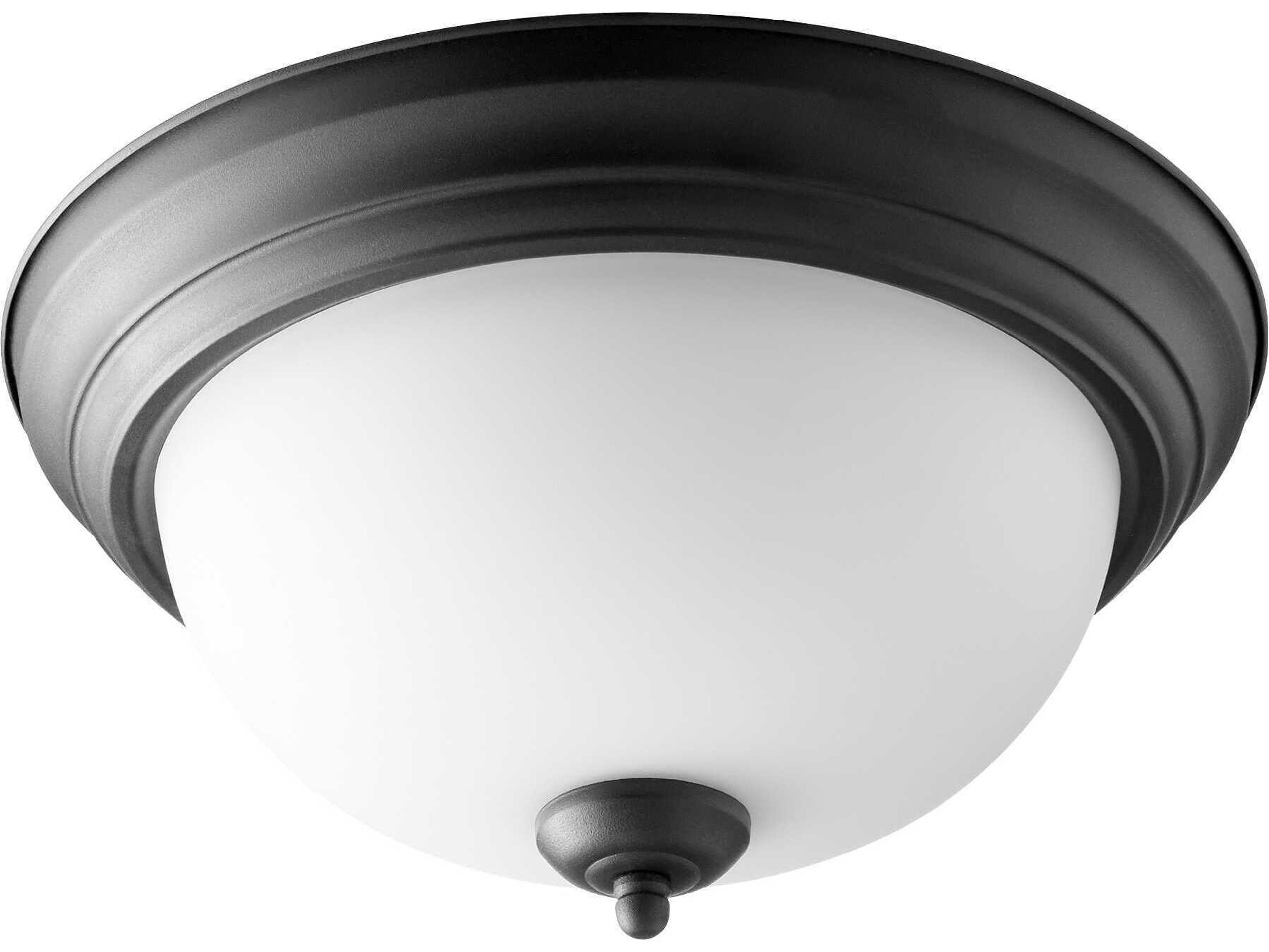 2-Light Textured Black Traditional Bowl Flush Mount