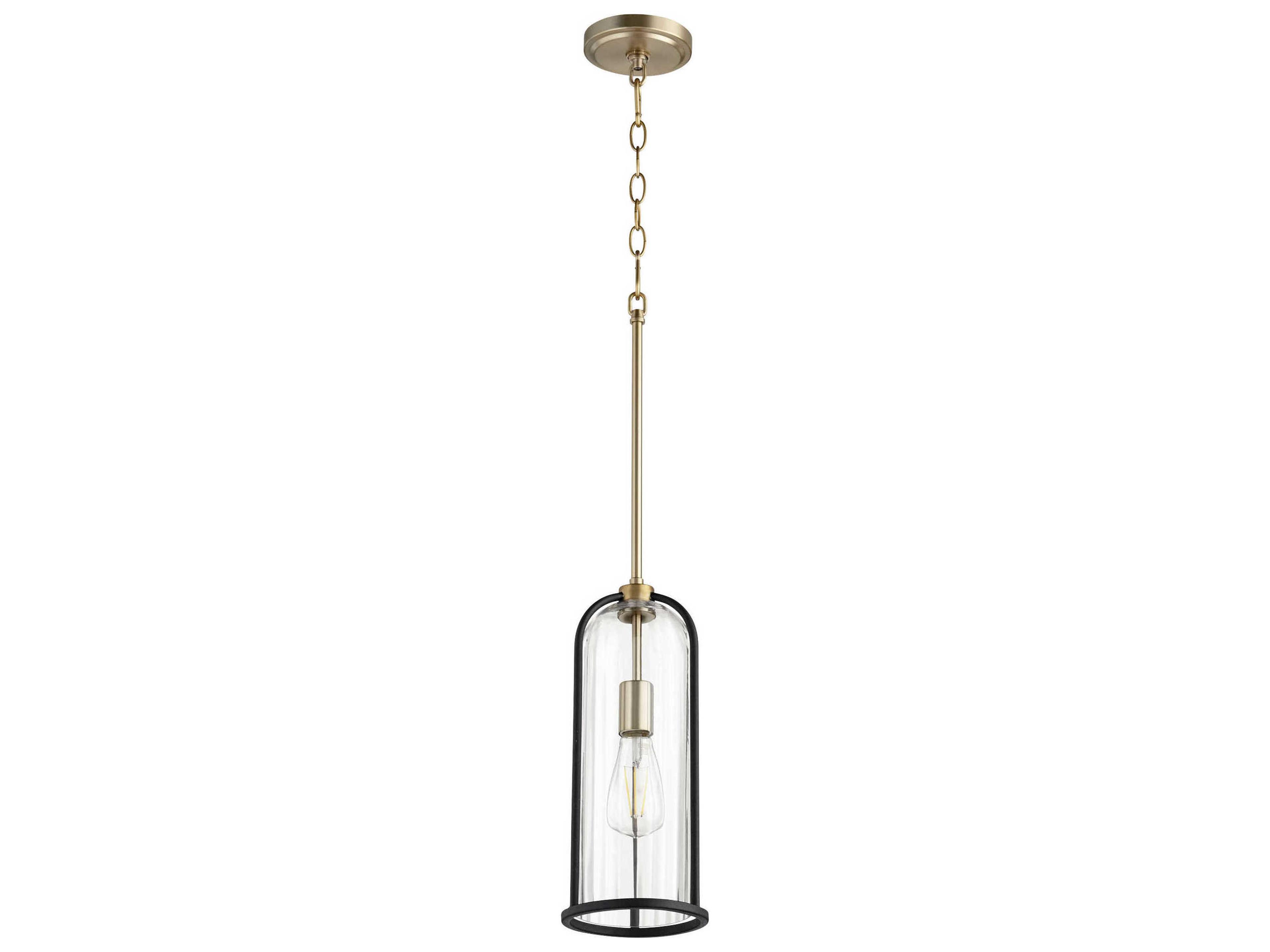 Espy 1-Light Noir With Aged Brass Glass Cylinder Mini Pendant