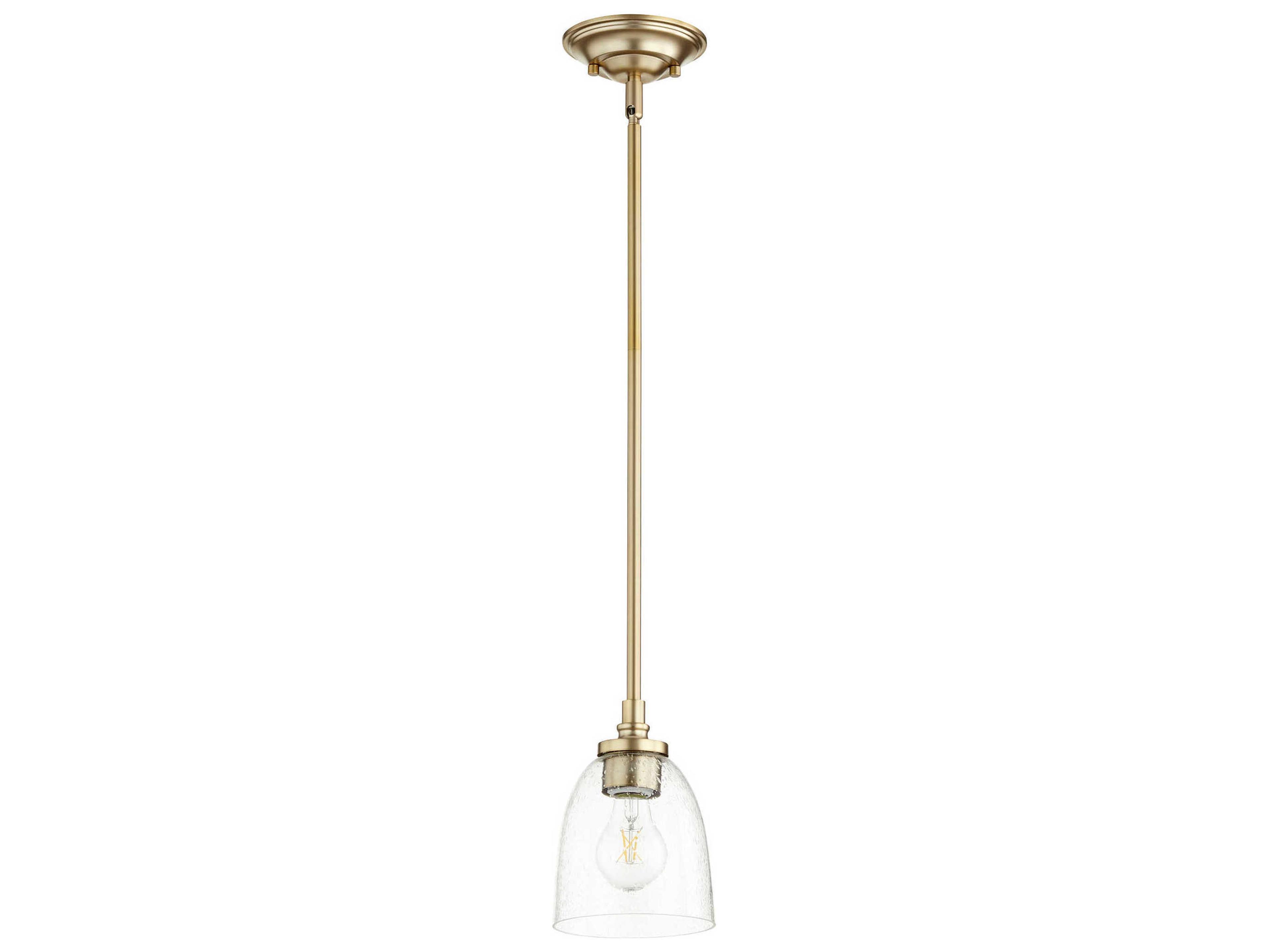 Rossington 1-Light Aged Brass With Clear Seeded Glass Bell Mini Pendant
