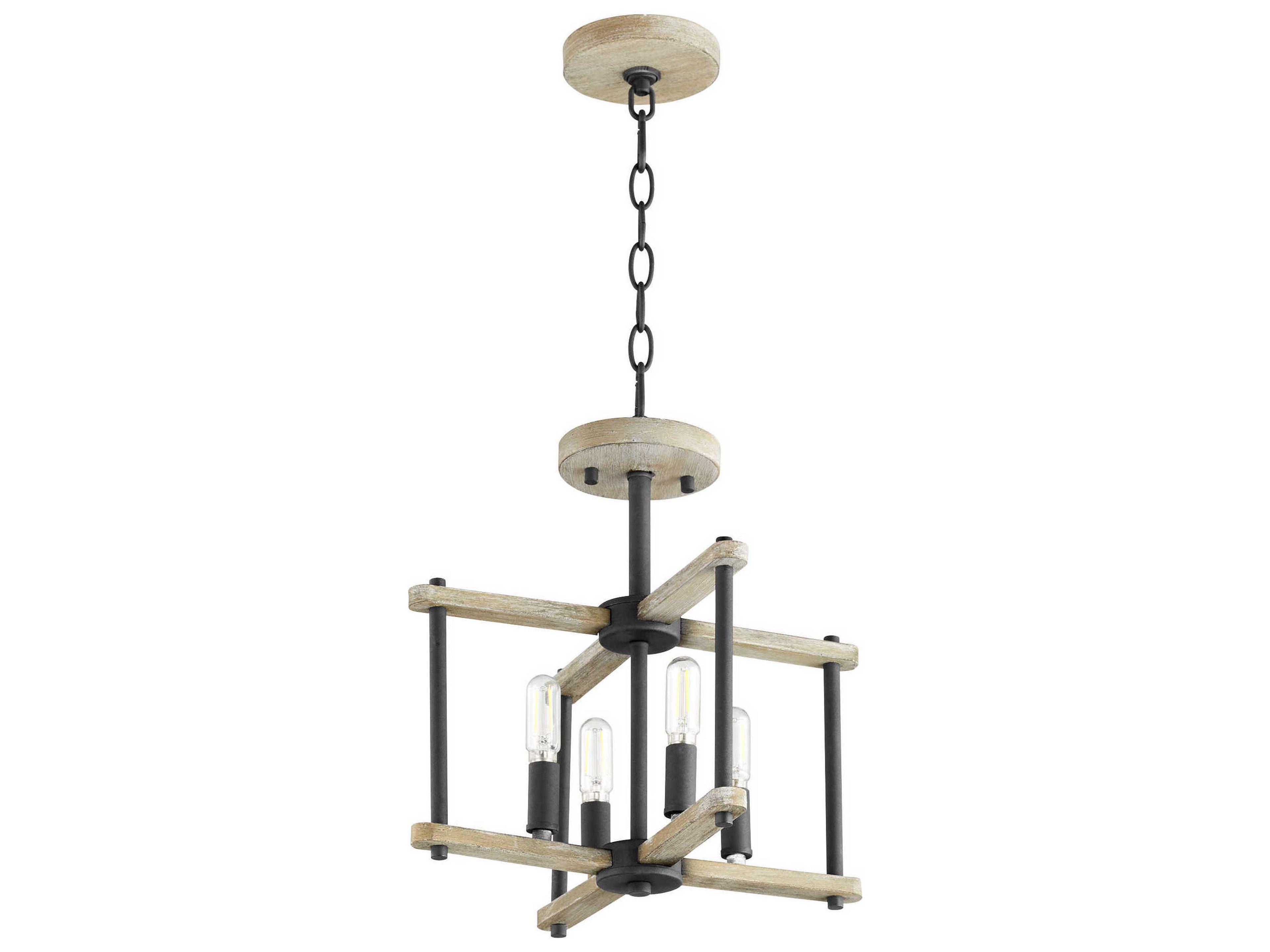 Silva 4-Light Textured Black W Weathered Oak Geometric Pendant