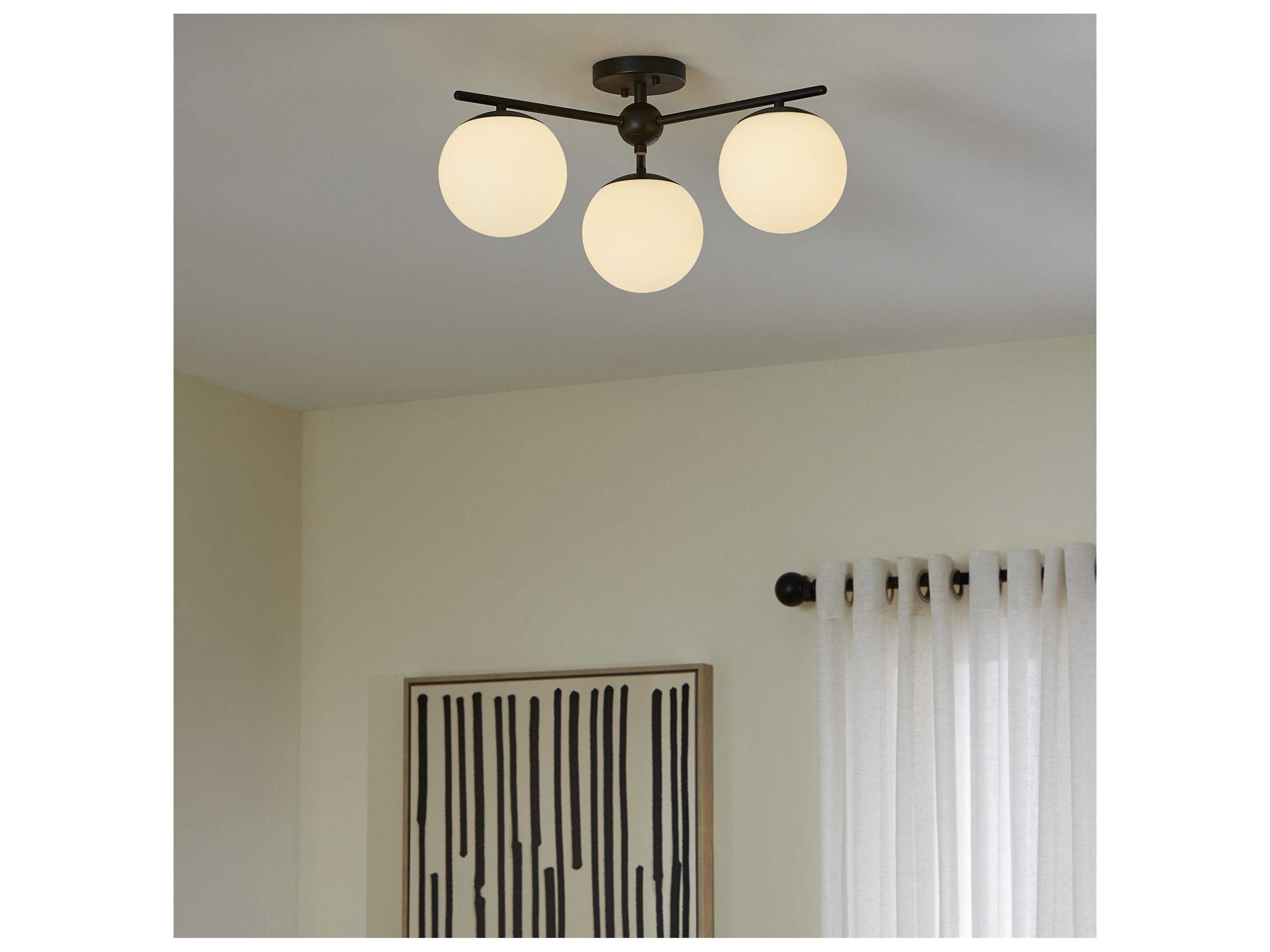 Quorum Jasper 3-Light Matte Black Globe Semi Flush Mount