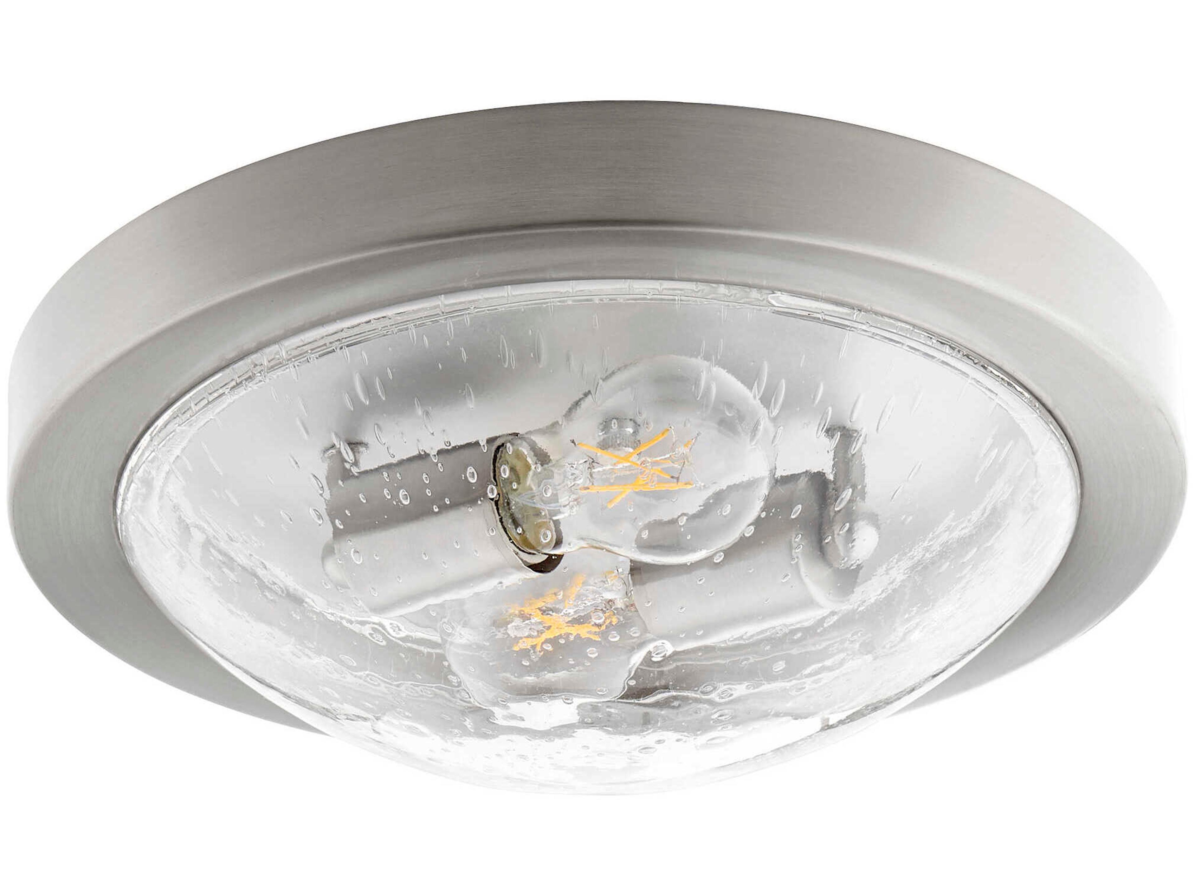 2-Light Satin Nickel Clear Bowl Round Flush Mount