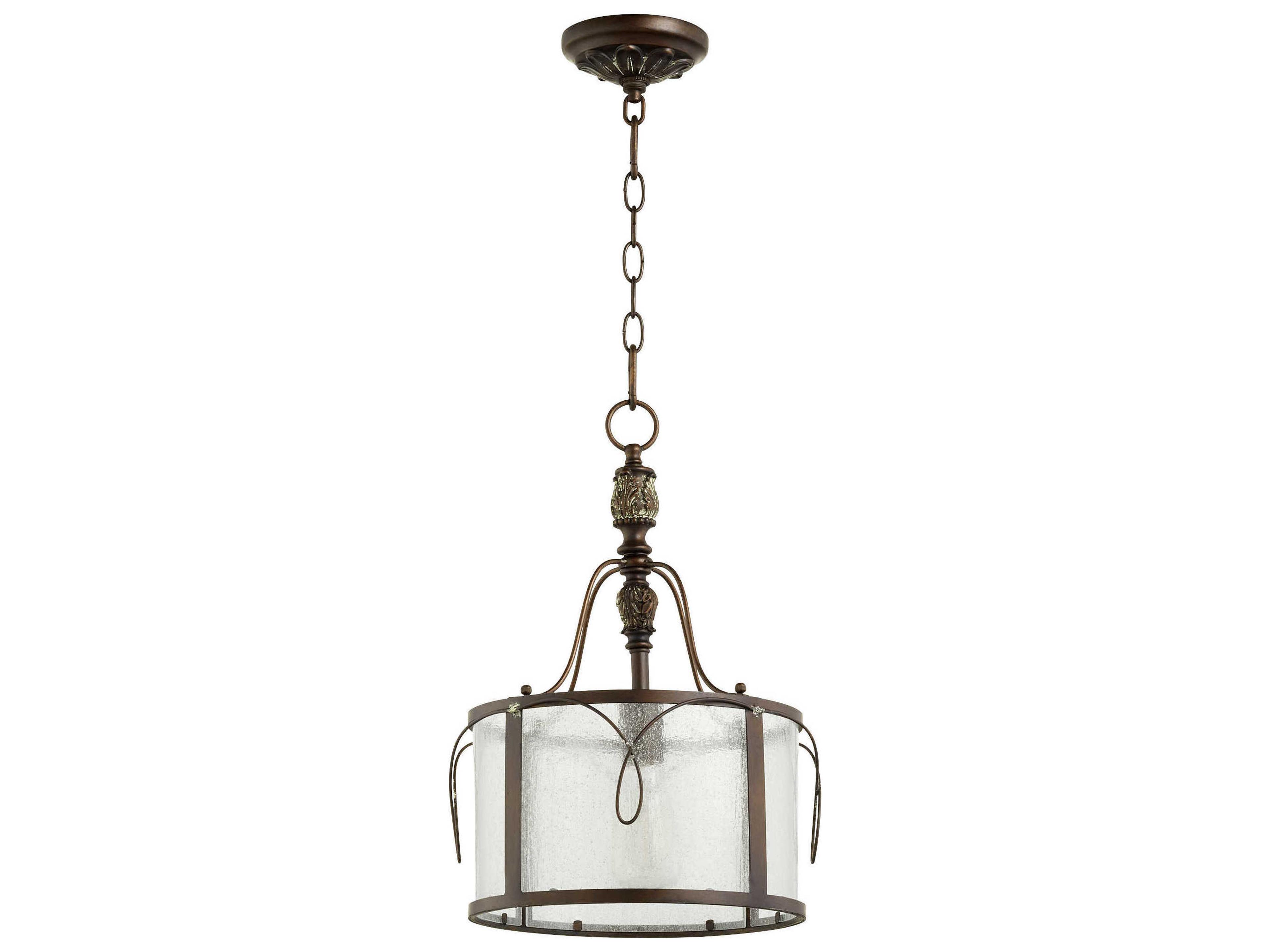 Salento 1-Light Vintage Copper Glass Drum Mini Pendant