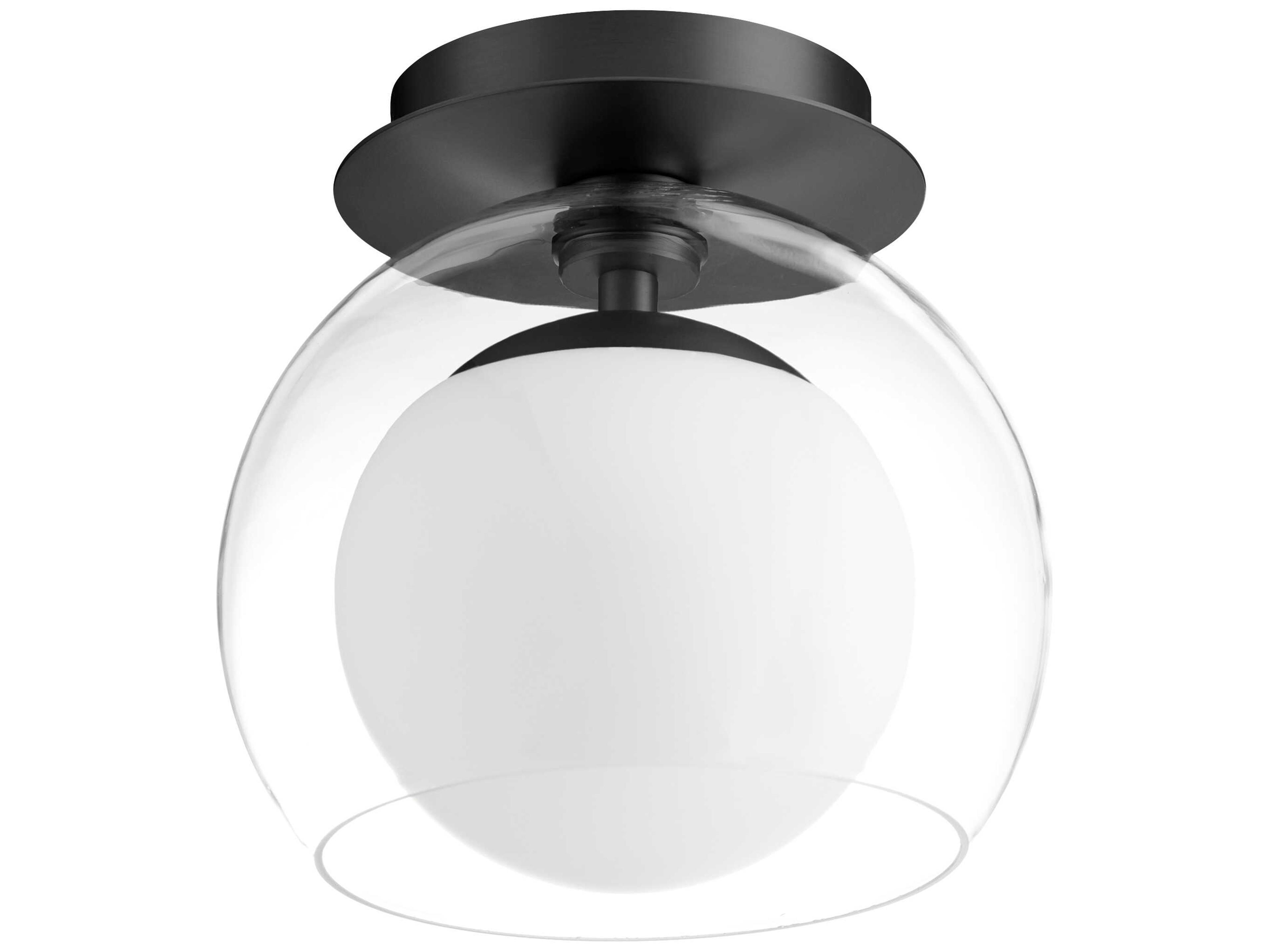 1-Light Matte Black Glass Globe Flush Mount