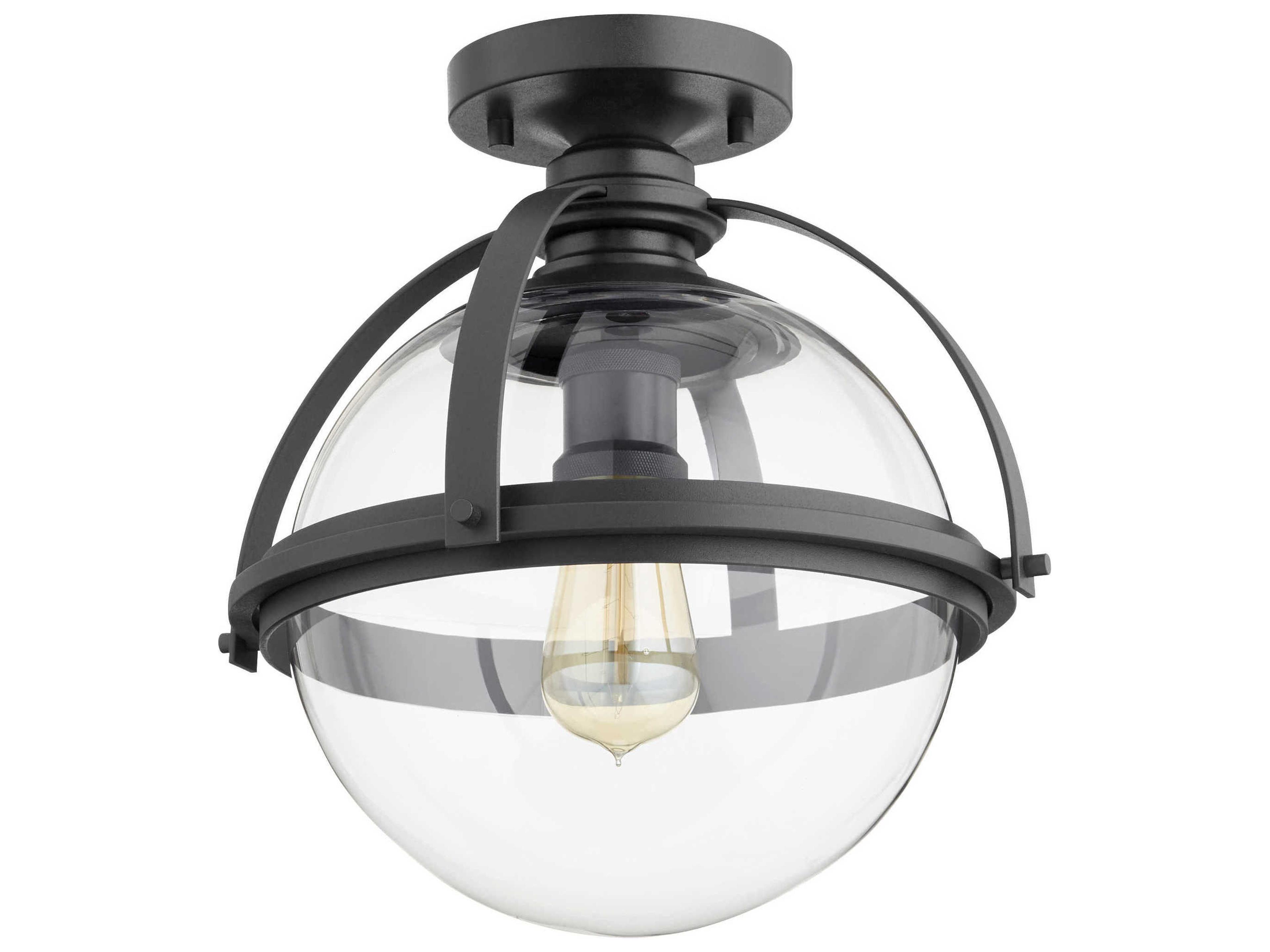 1-Light Noir Black Glass Globe Flush Mount