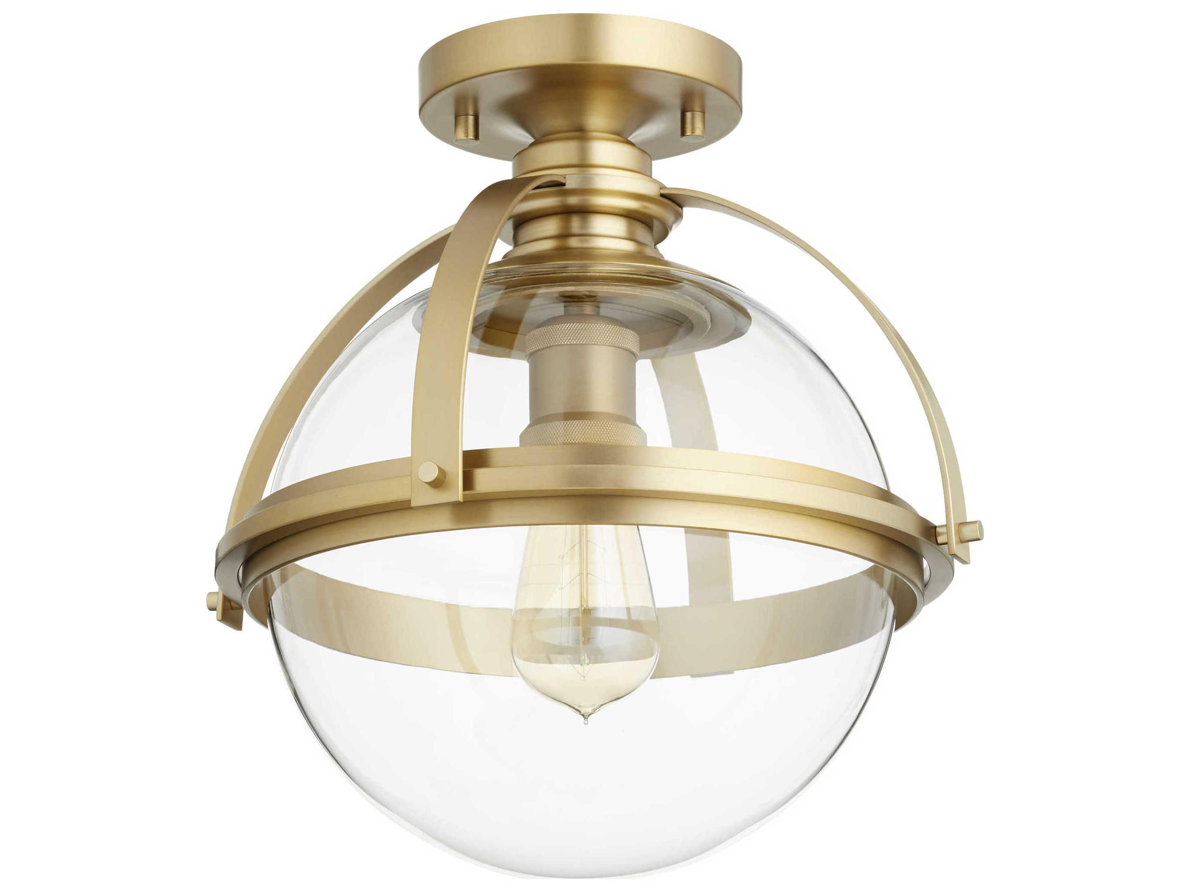 1-Light Aged Brass Glass Globe Flush Mount