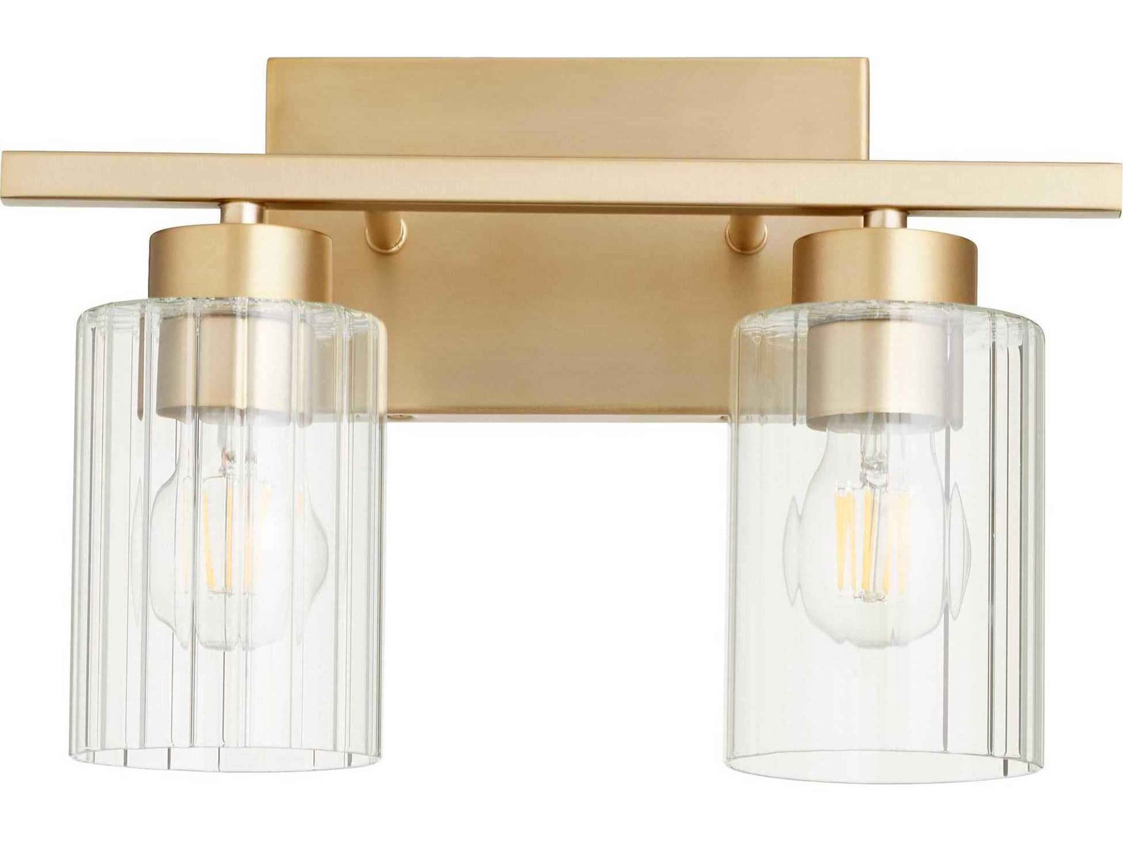 Ladin 2-Light Aged Brass Glass Vanity Light