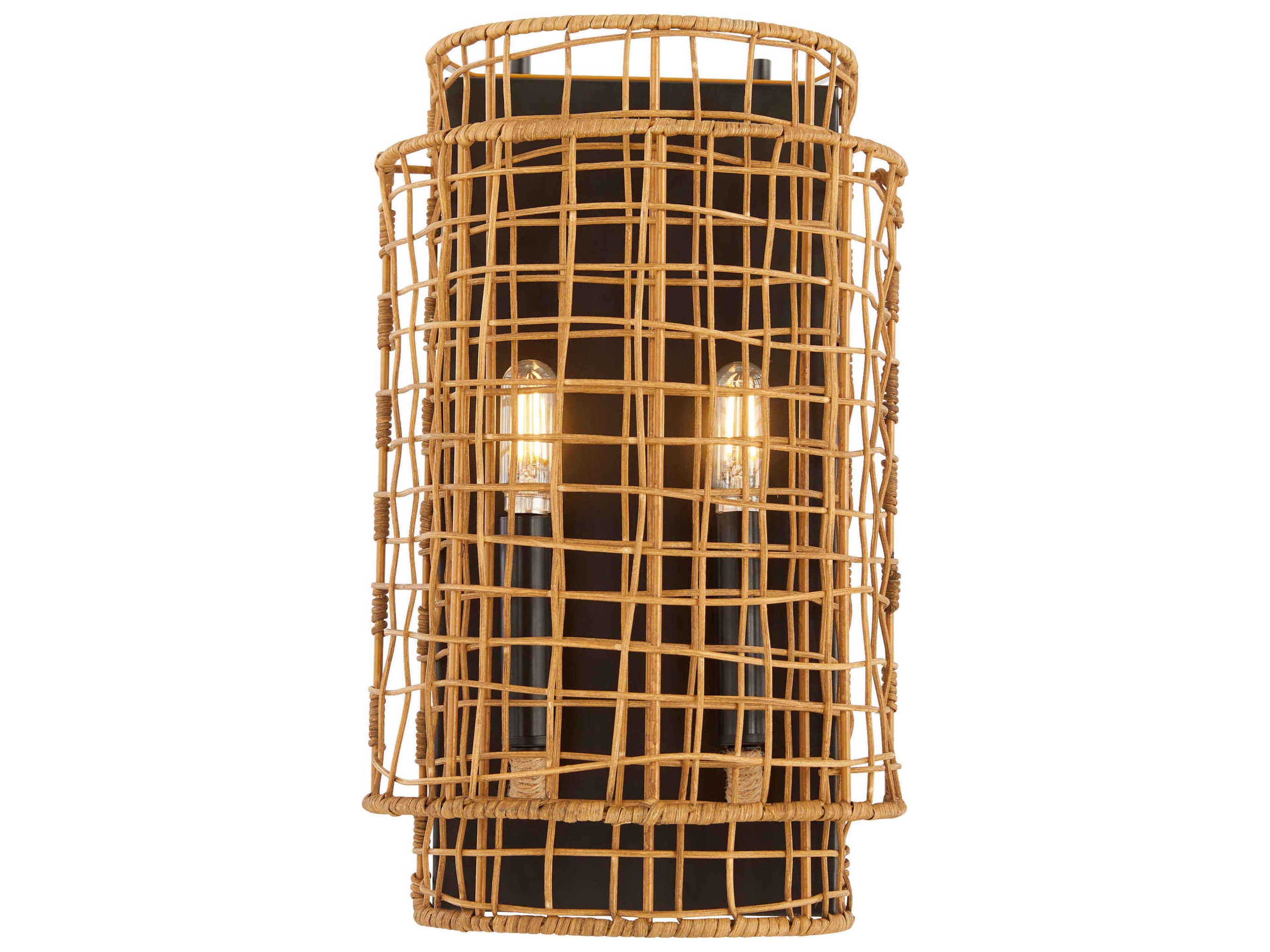 Quorum Abaca 2-Light Matte Black Brown Wall Sconce