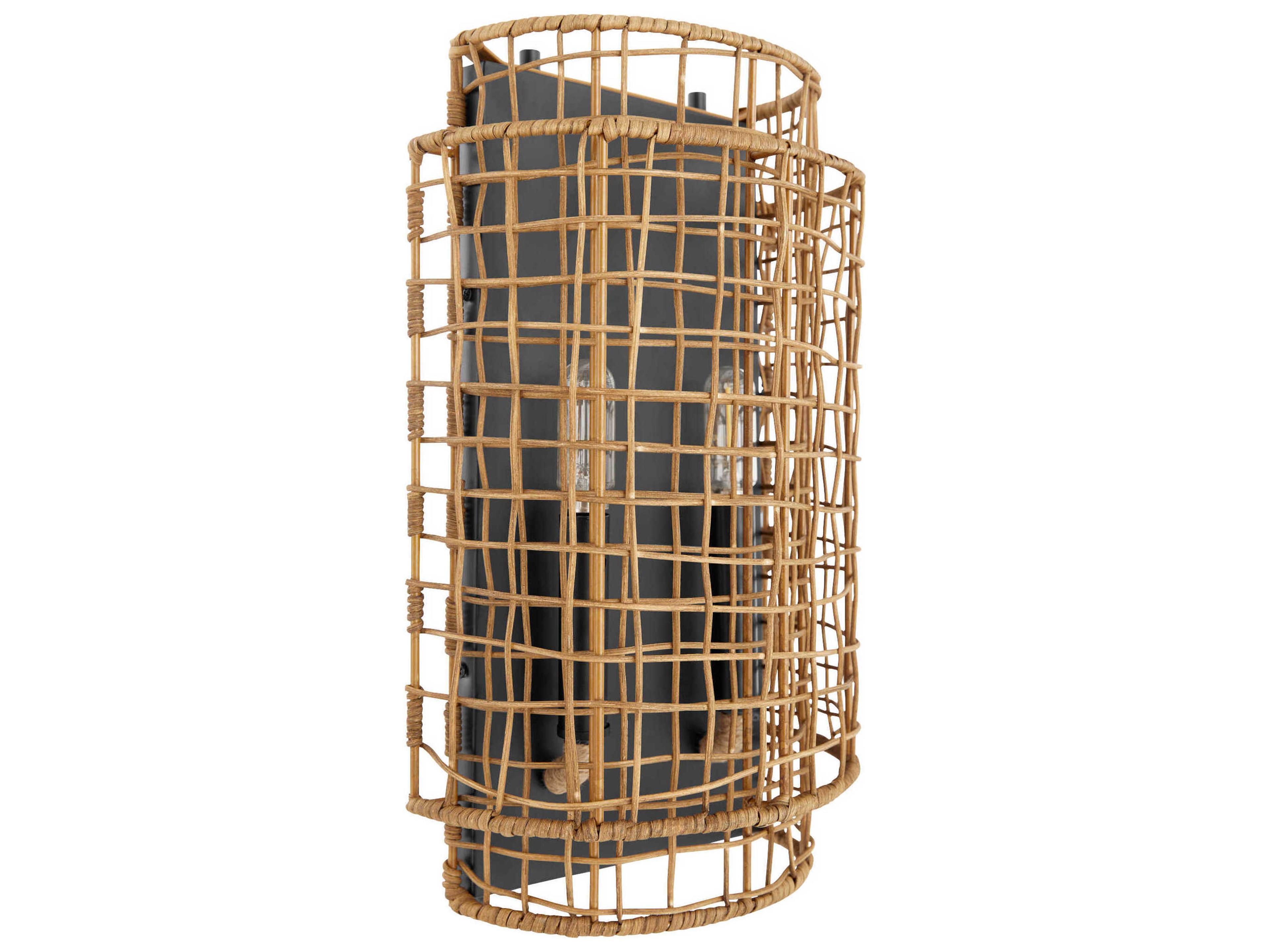 Quorum Abaca 2-Light Matte Black Brown Wall Sconce