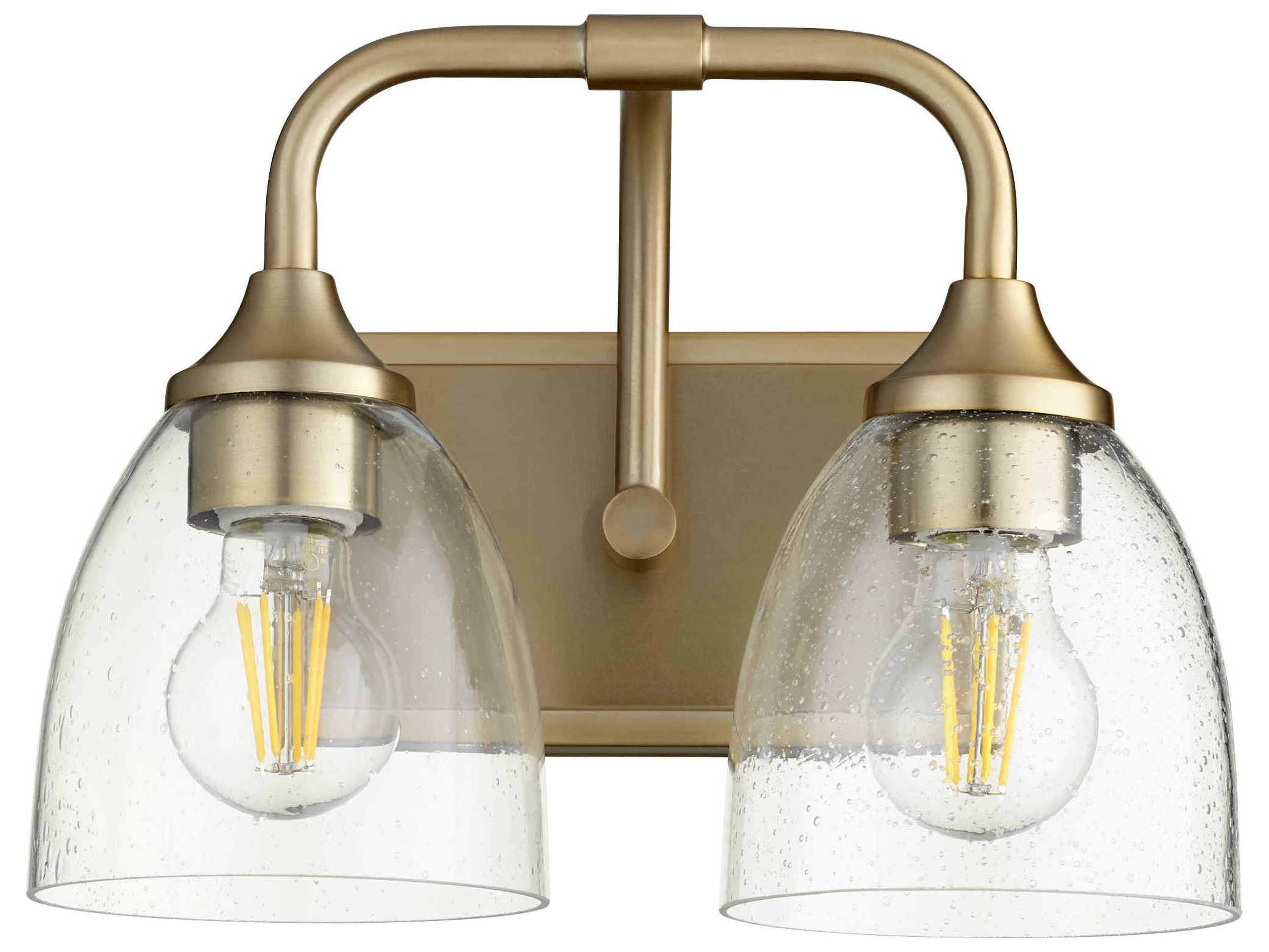 Enclave 2-Light Aged Brass With Clear Seeded Glass Vanity Light