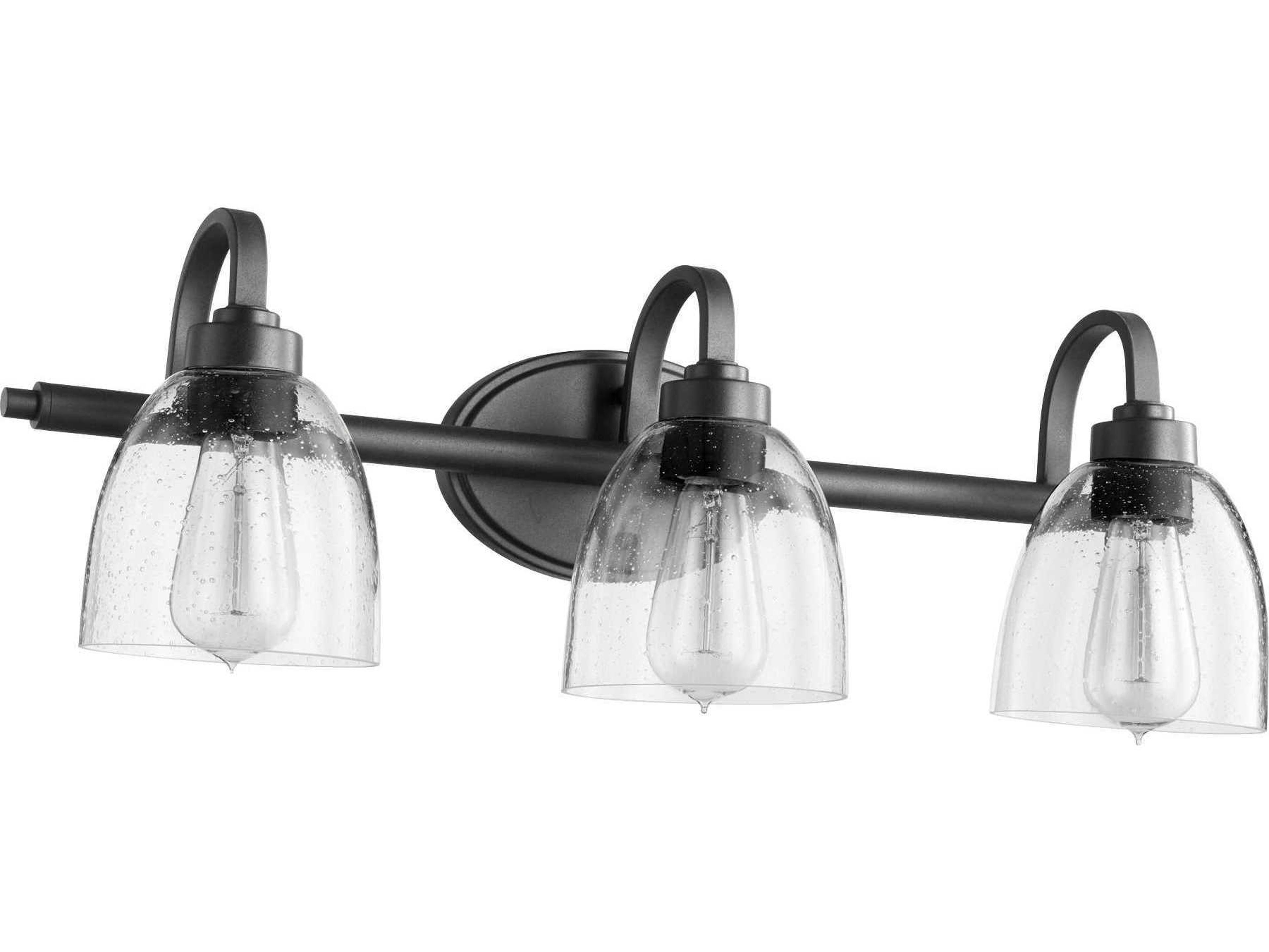 Reyes 3-Light Noir With Clear Seeded Black Glass Vanity Light