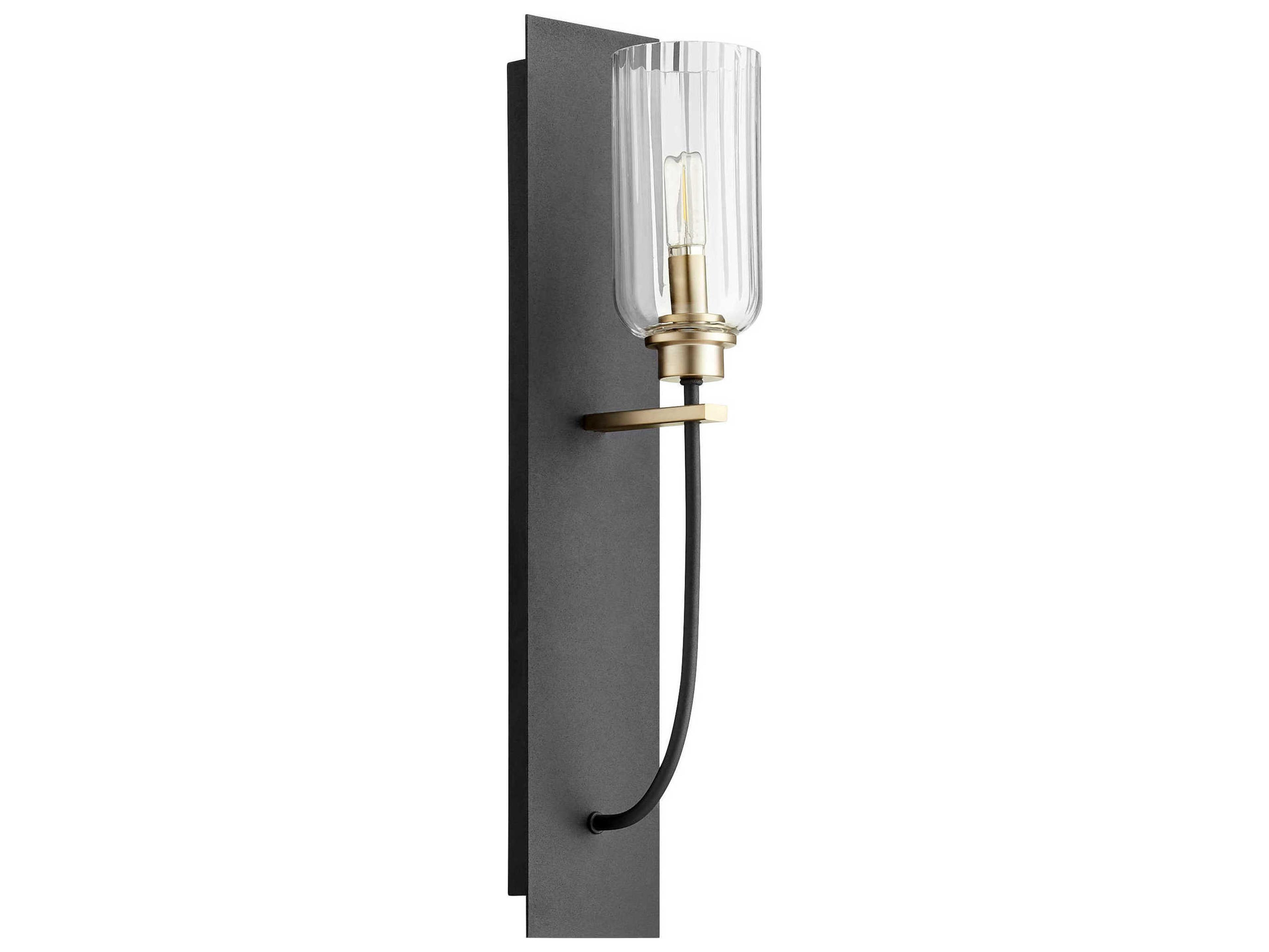 Espy 1-Light Noir With Aged Brass Black Glass Wall Sconce