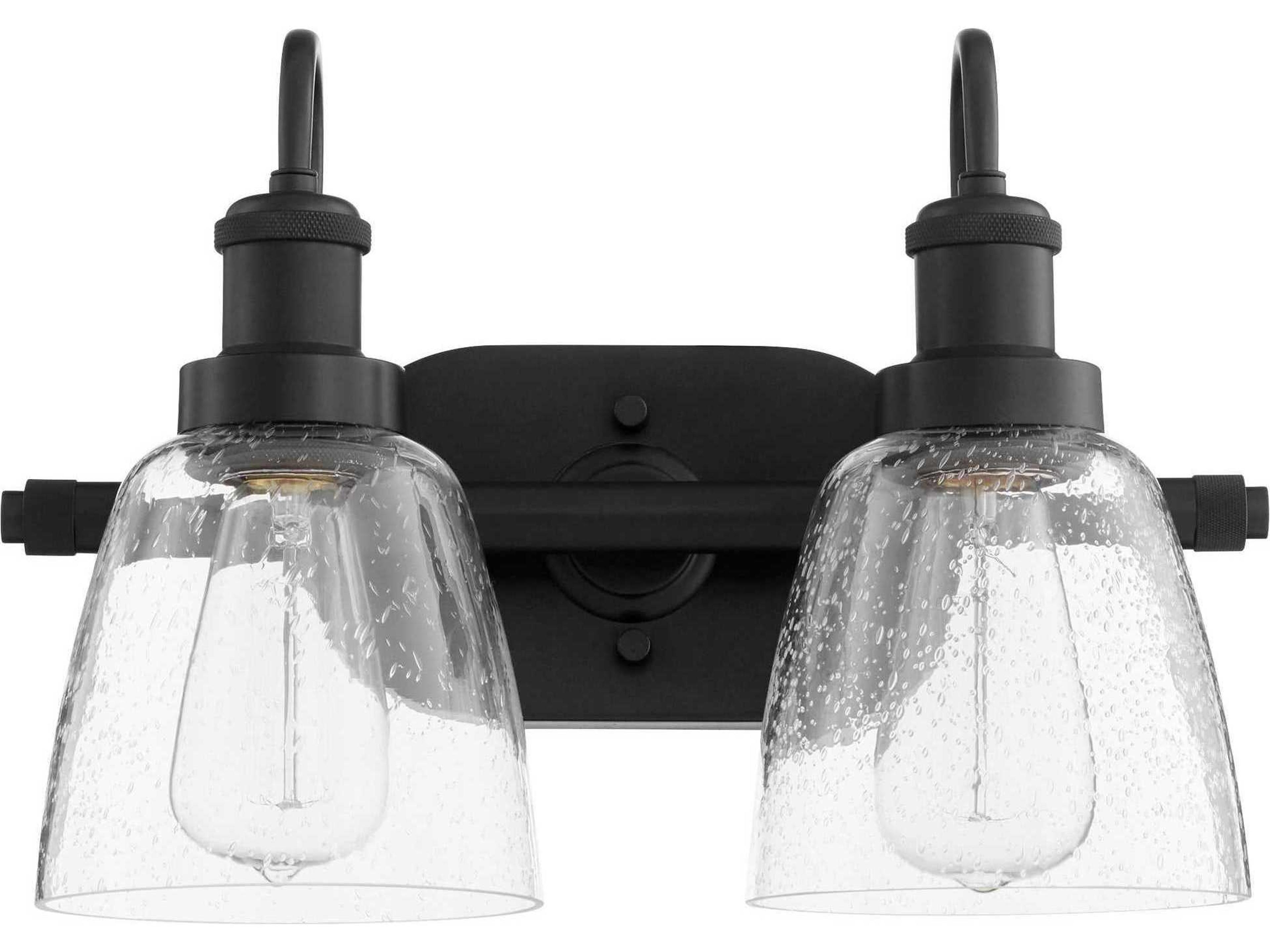 2-Light Matte Black Glass Vanity Light