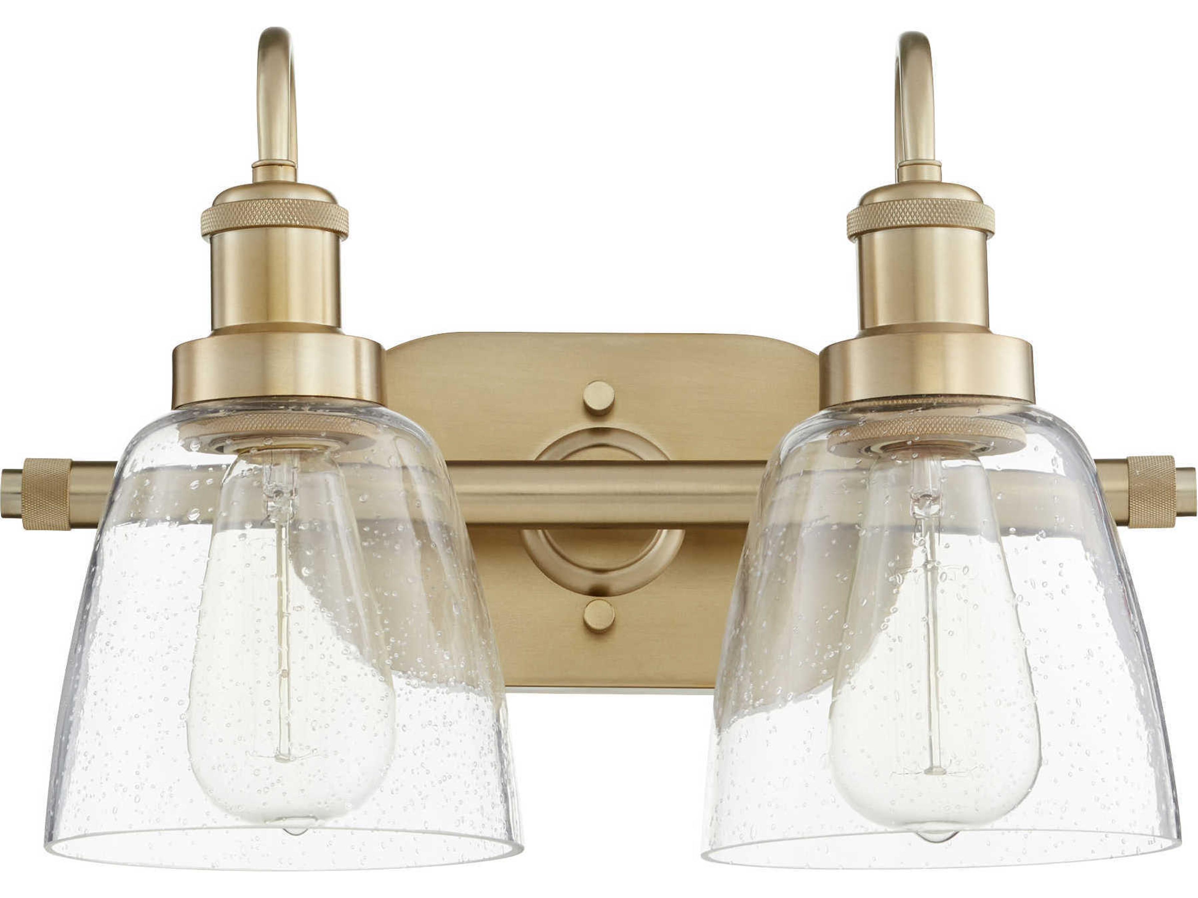 2-Light Aged Brass Glass Vanity Light