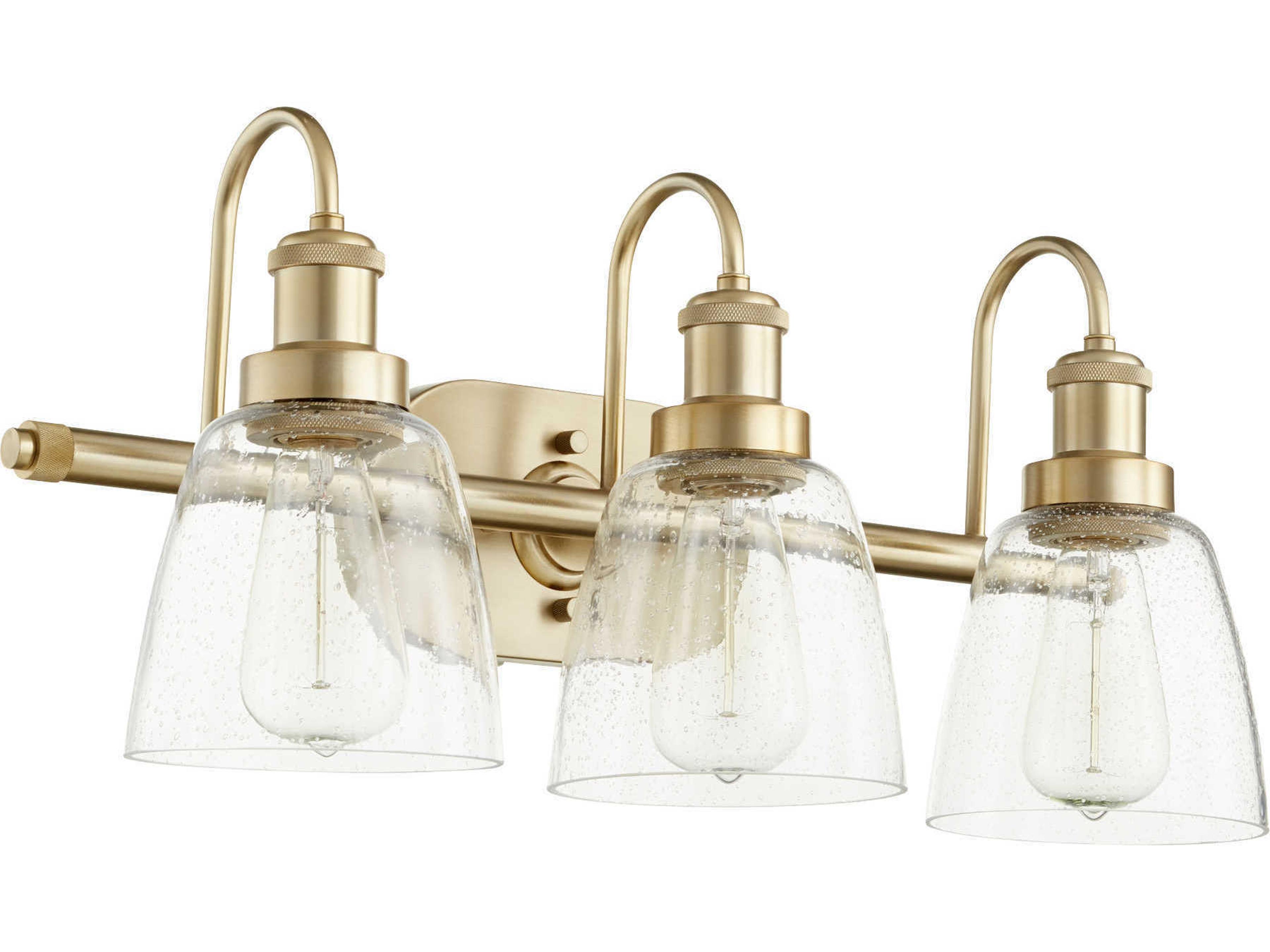 3-Light Aged Brass Glass Vanity Light