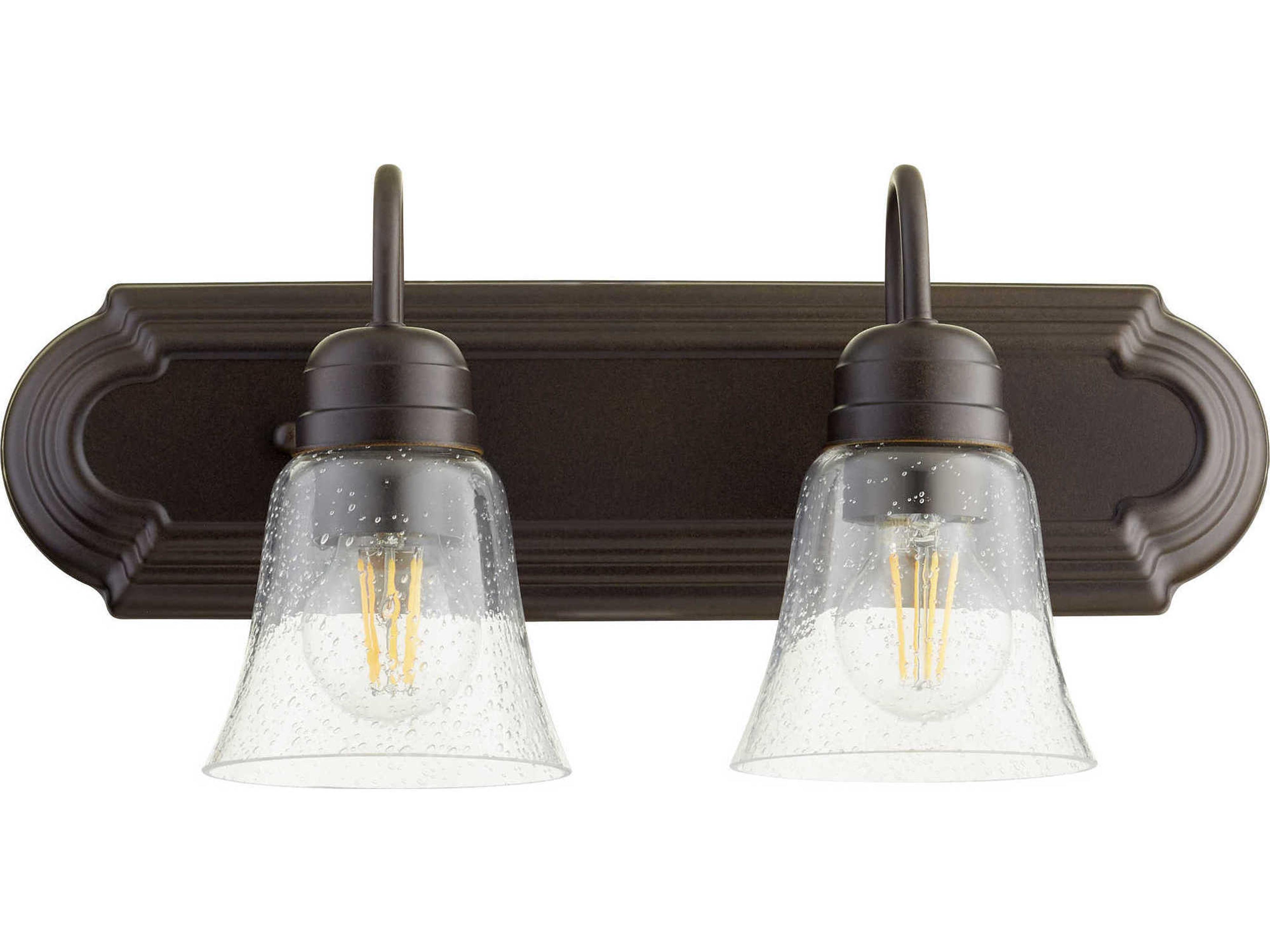 2-Light Oiled Bronze With Clear Seeded Glass Vanity Light
