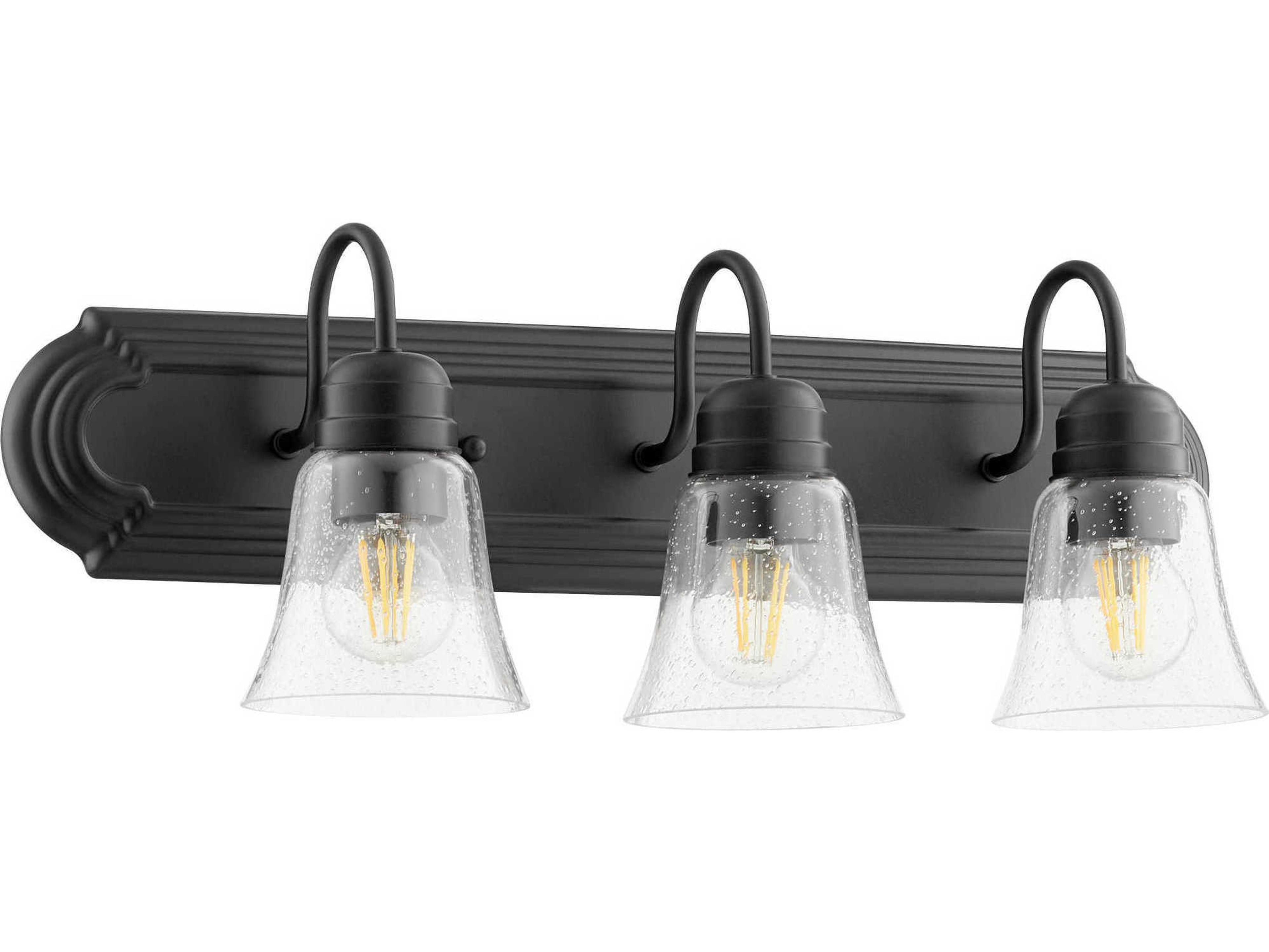 3-Light Noir With Clear Seeded Black Glass Vanity Light