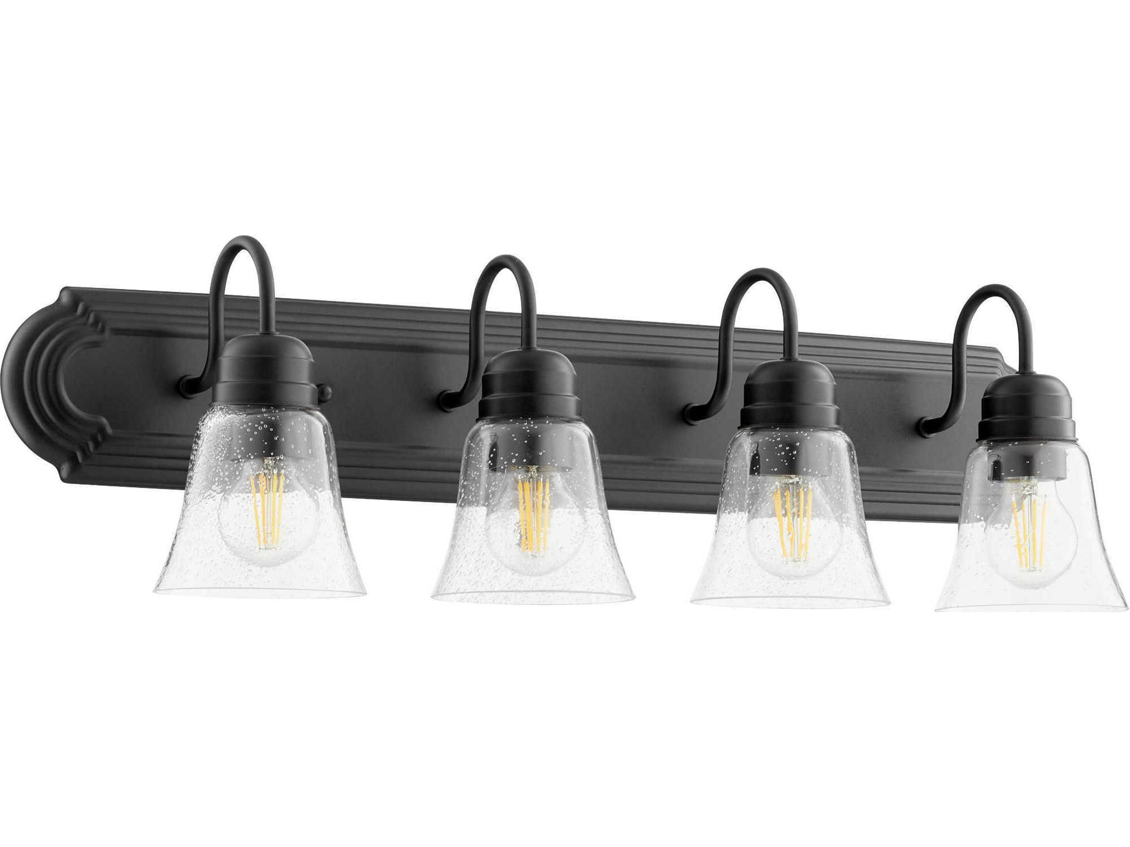 4-Light Noir With Clear Seeded Black Glass Vanity Light