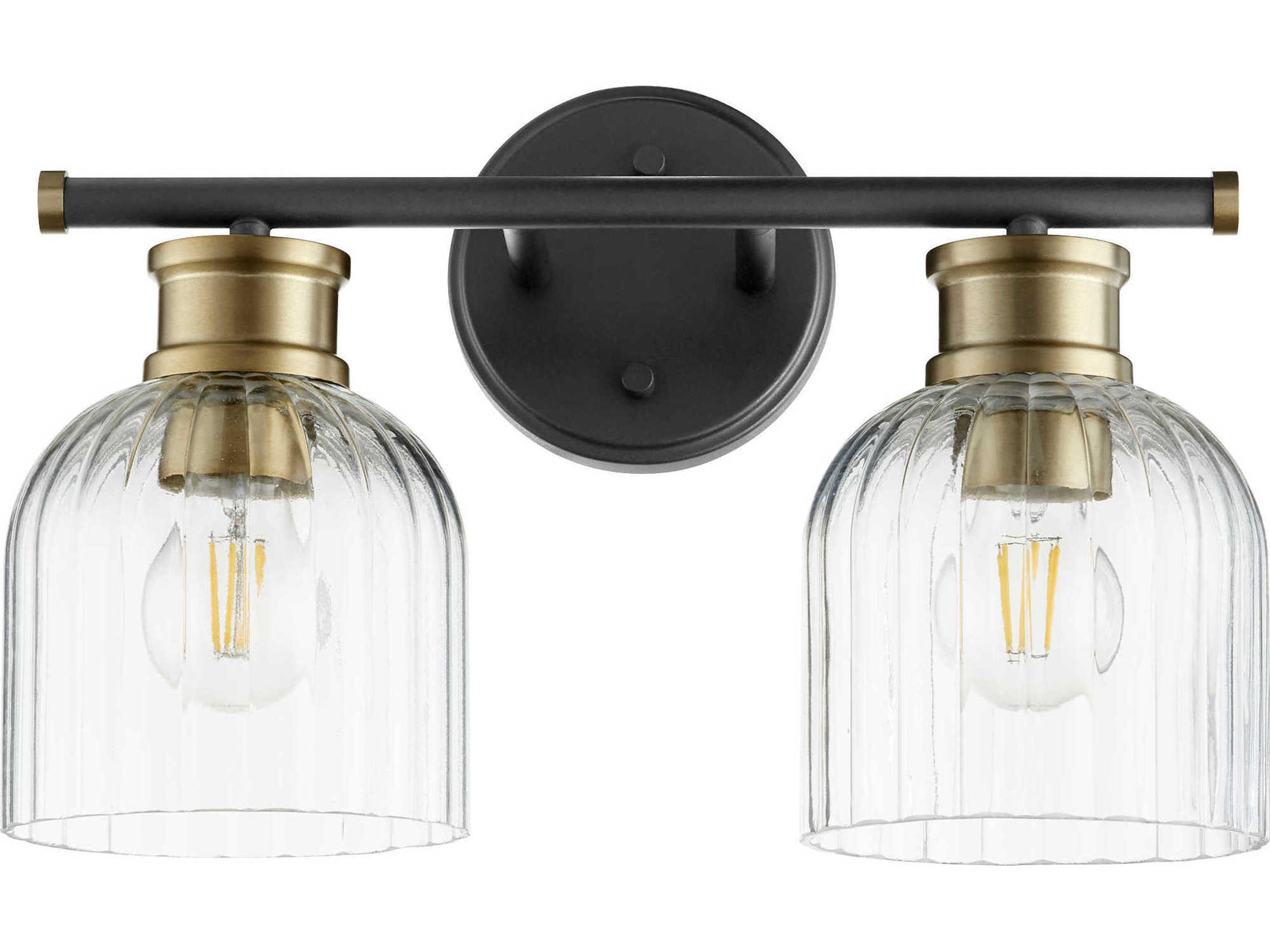 Monarch 2-Light Noir With Aged Brass Black Glass Vanity Light