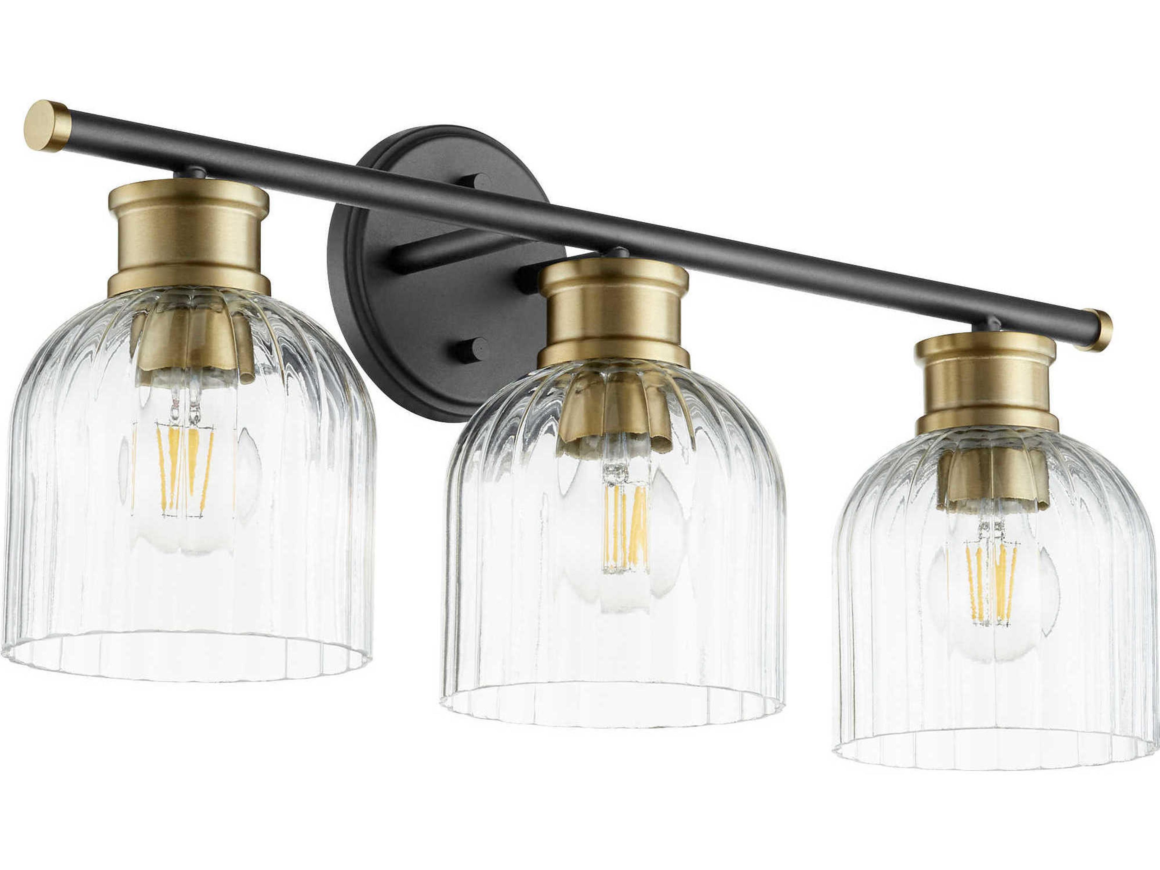 Monarch 3-Light Noir With Aged Brass Black Glass Vanity Light