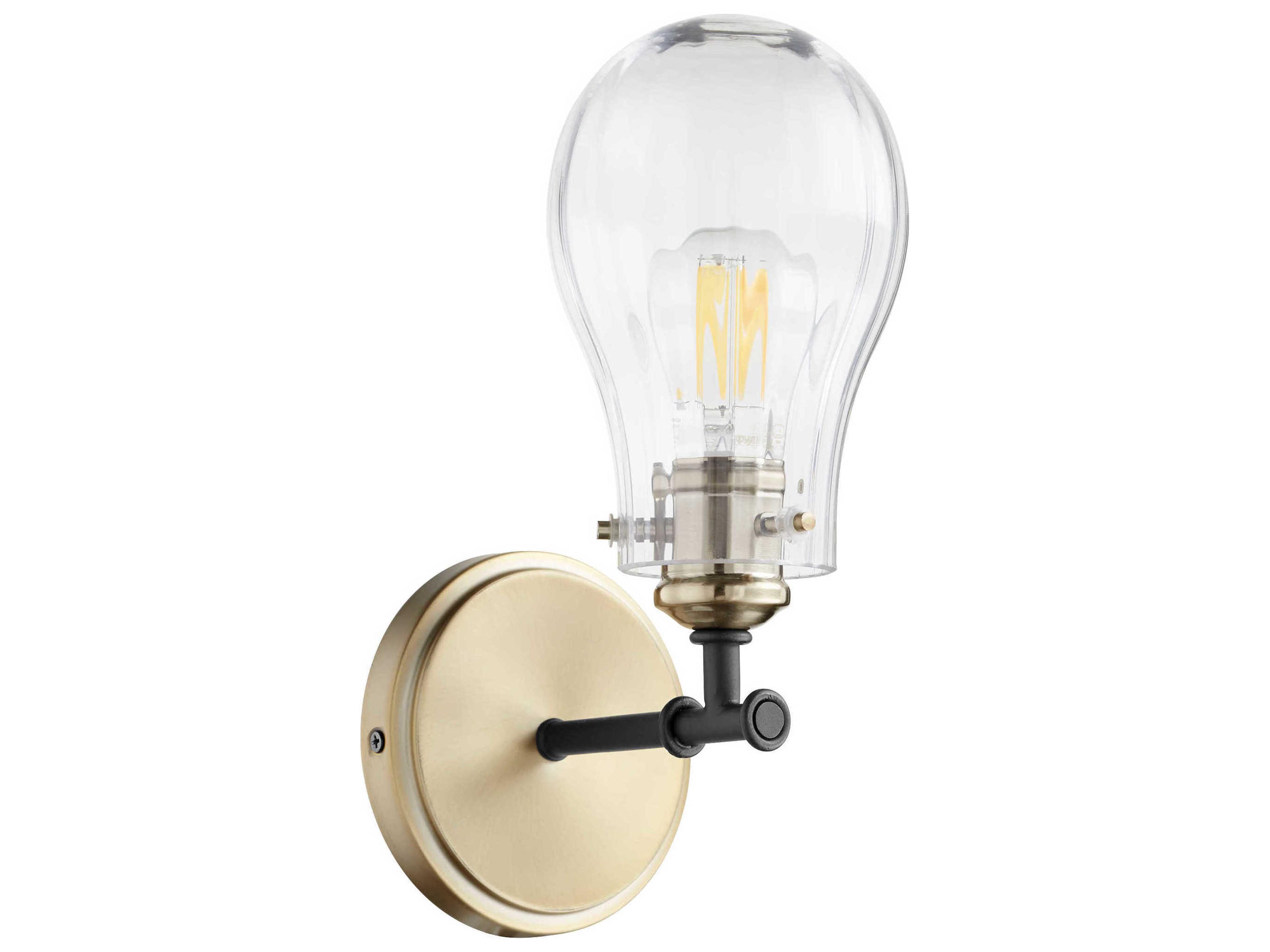 1-Light Noir With Aged Brass Glass Wall Sconce