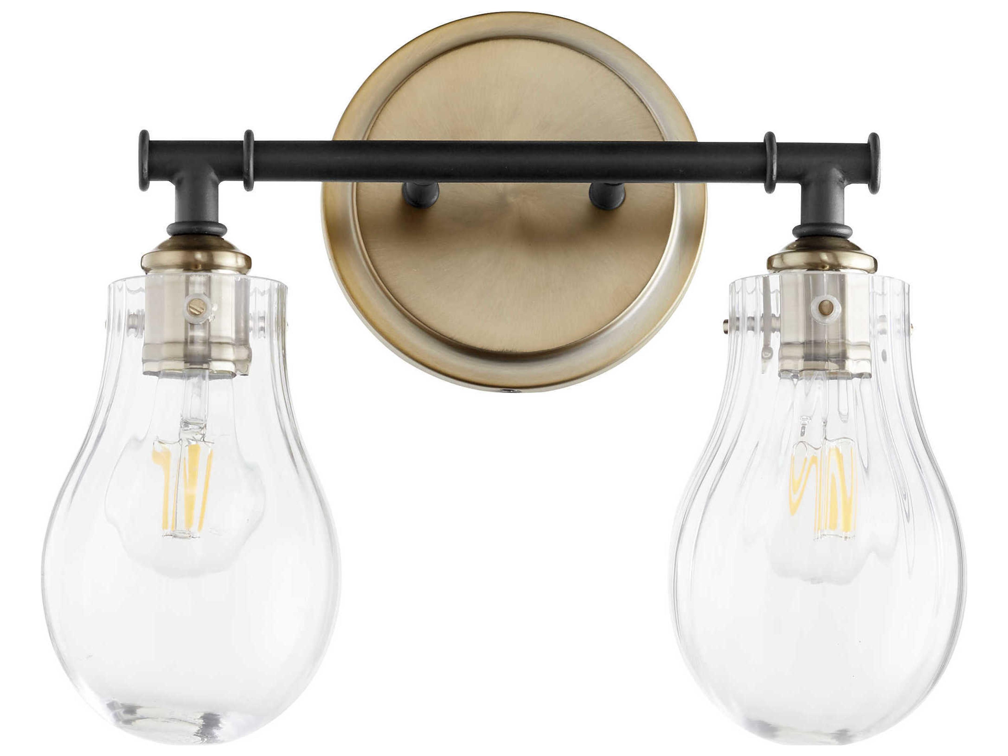 Quorum 2-Light Noir With Aged Brass Glass Vanity Light