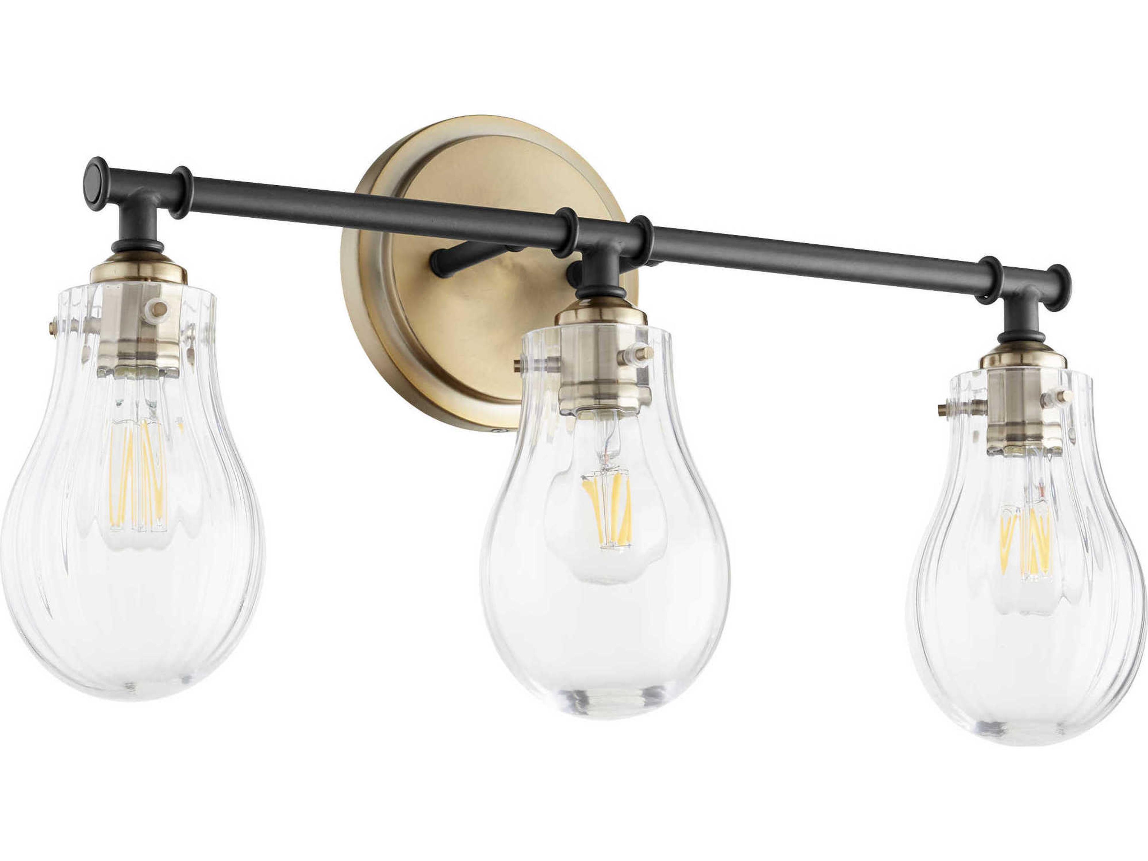 3-Light Noir With Aged Brass Glass Vanity Light