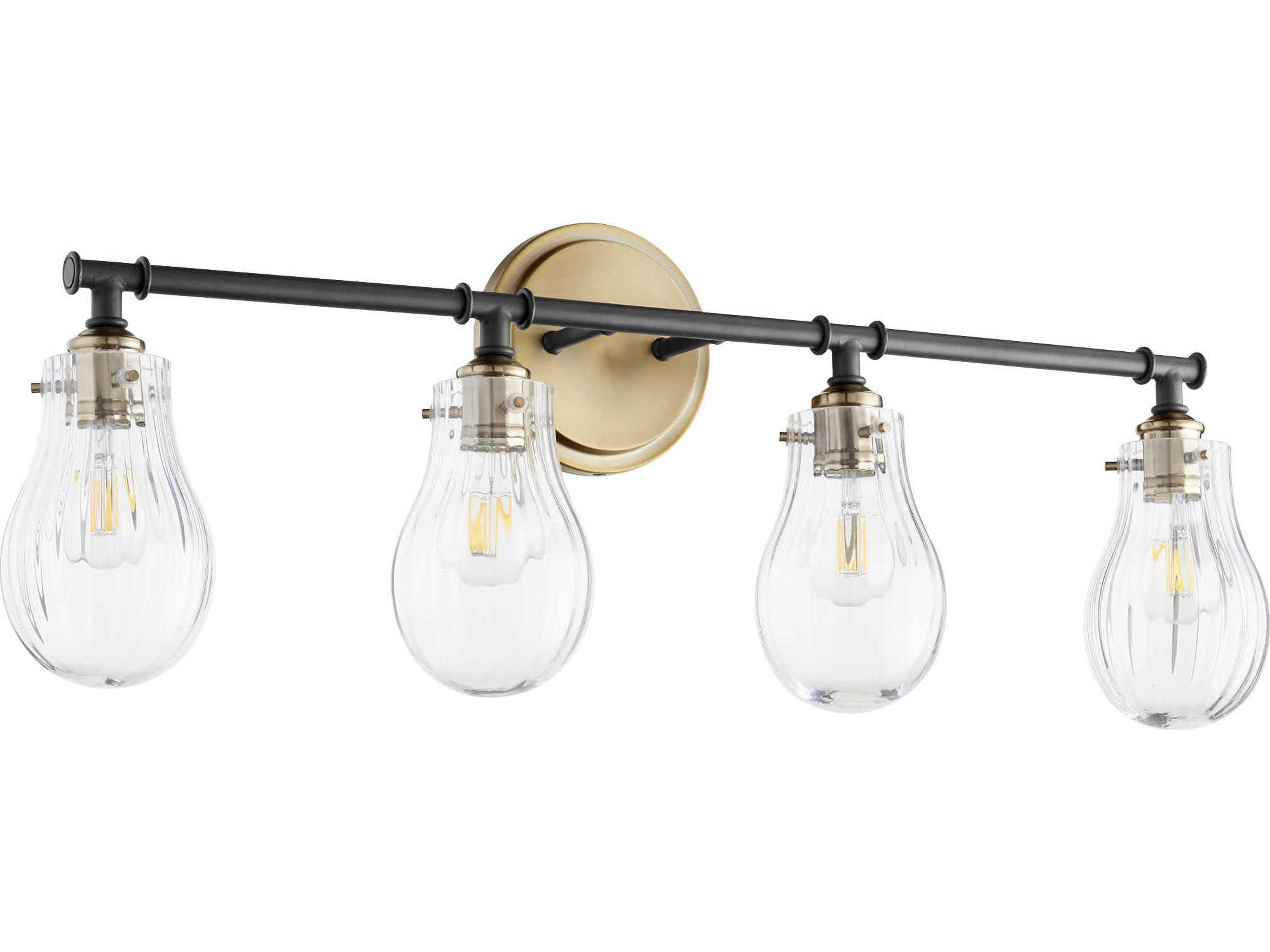 4-Light Noir With Aged Brass Glass Vanity Light