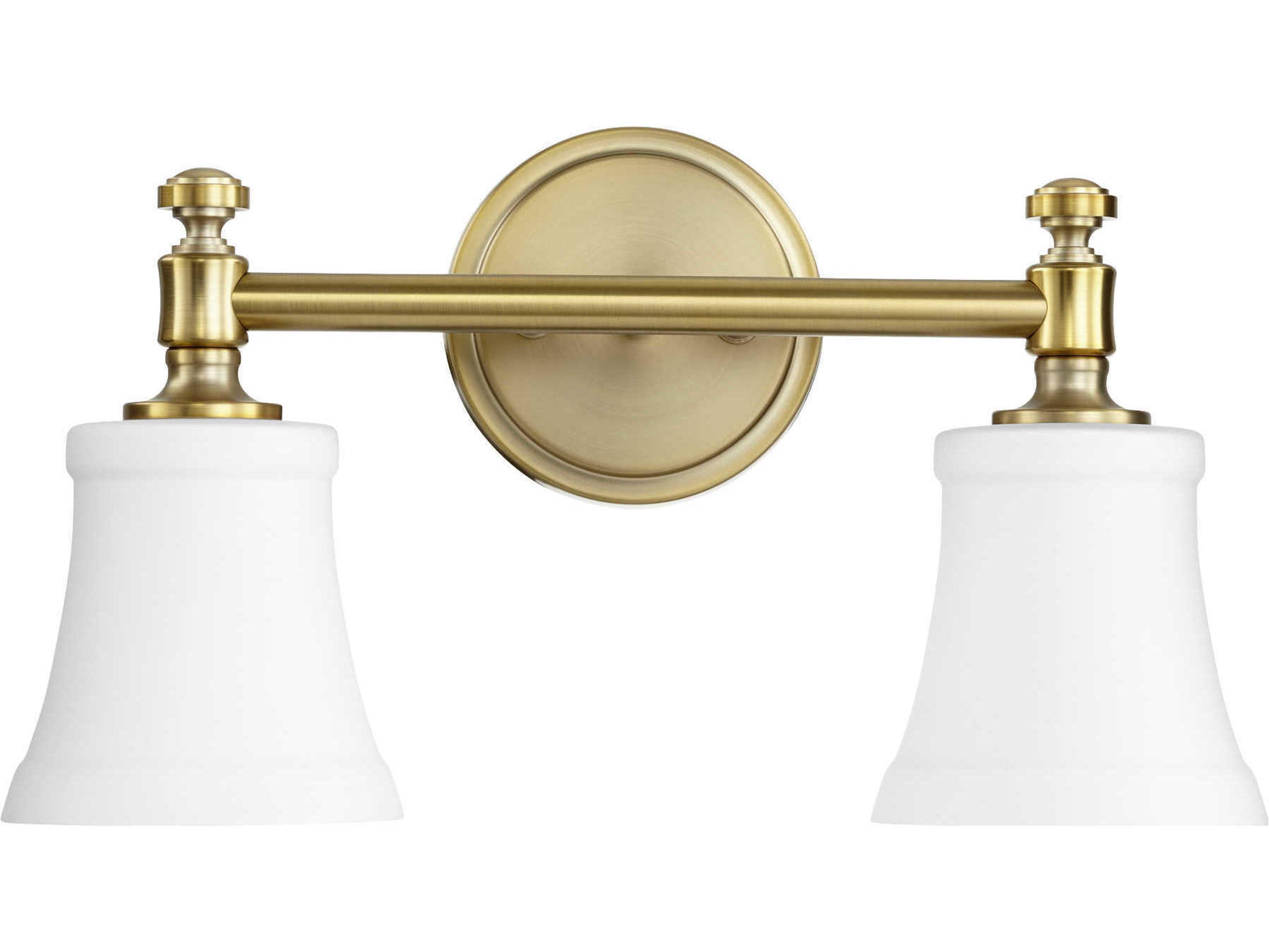 Rossington 2-Light Aged Brass With Satin Opal White Glass Vanity Light