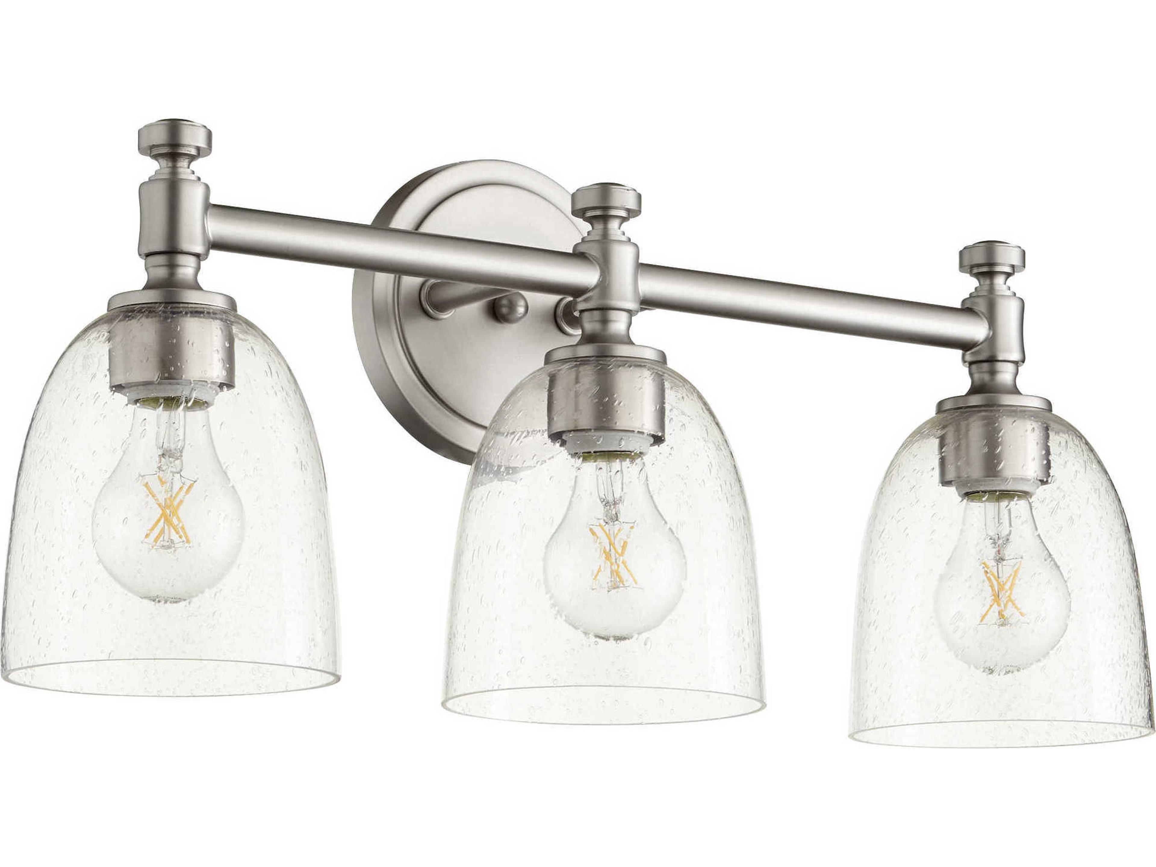 Rossington 3-Light Satin Nickel With Clear Seeded Glass Vanity Light