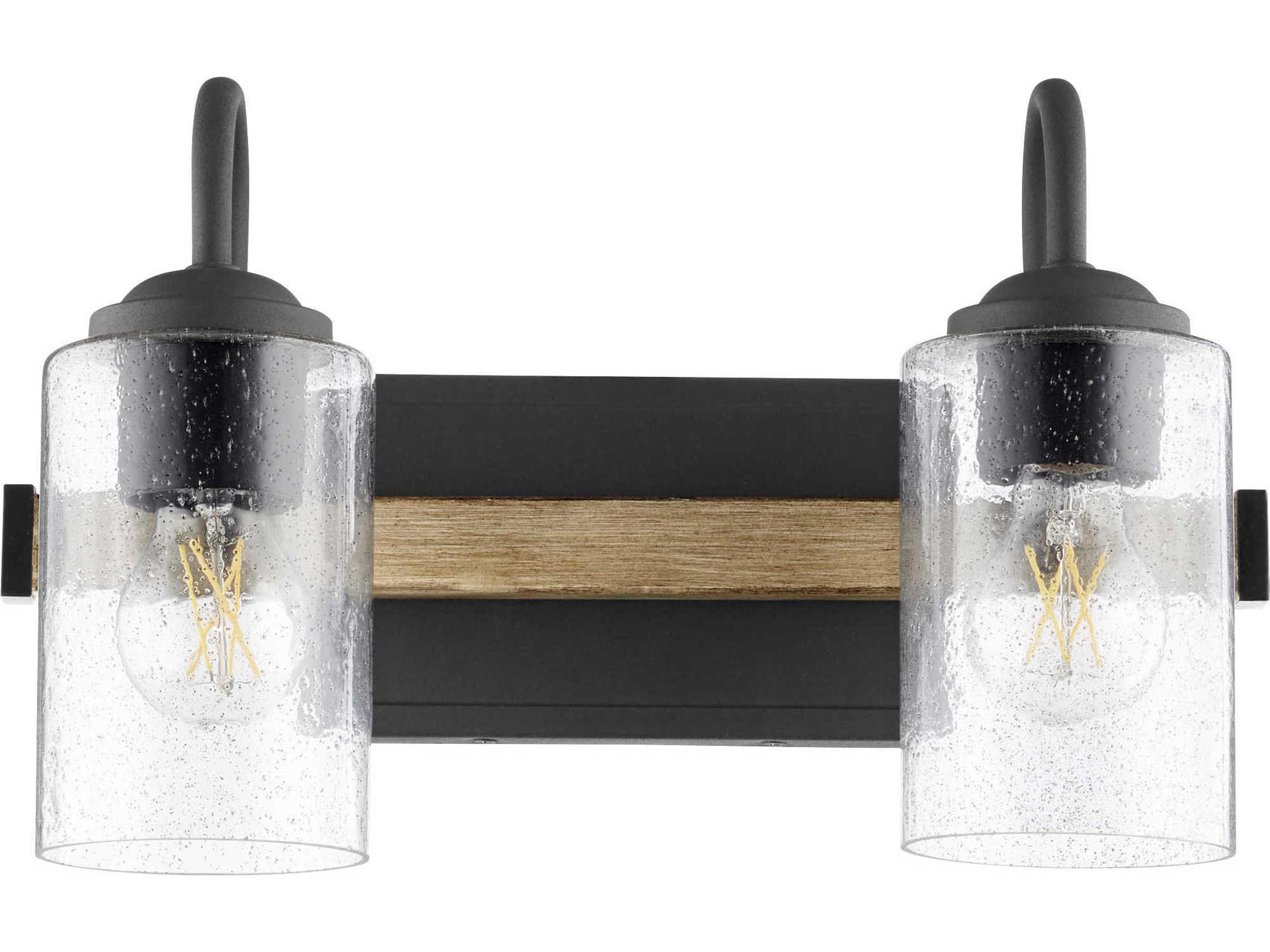 2-Light Noir With Driftwood Black Glass Vanity Light