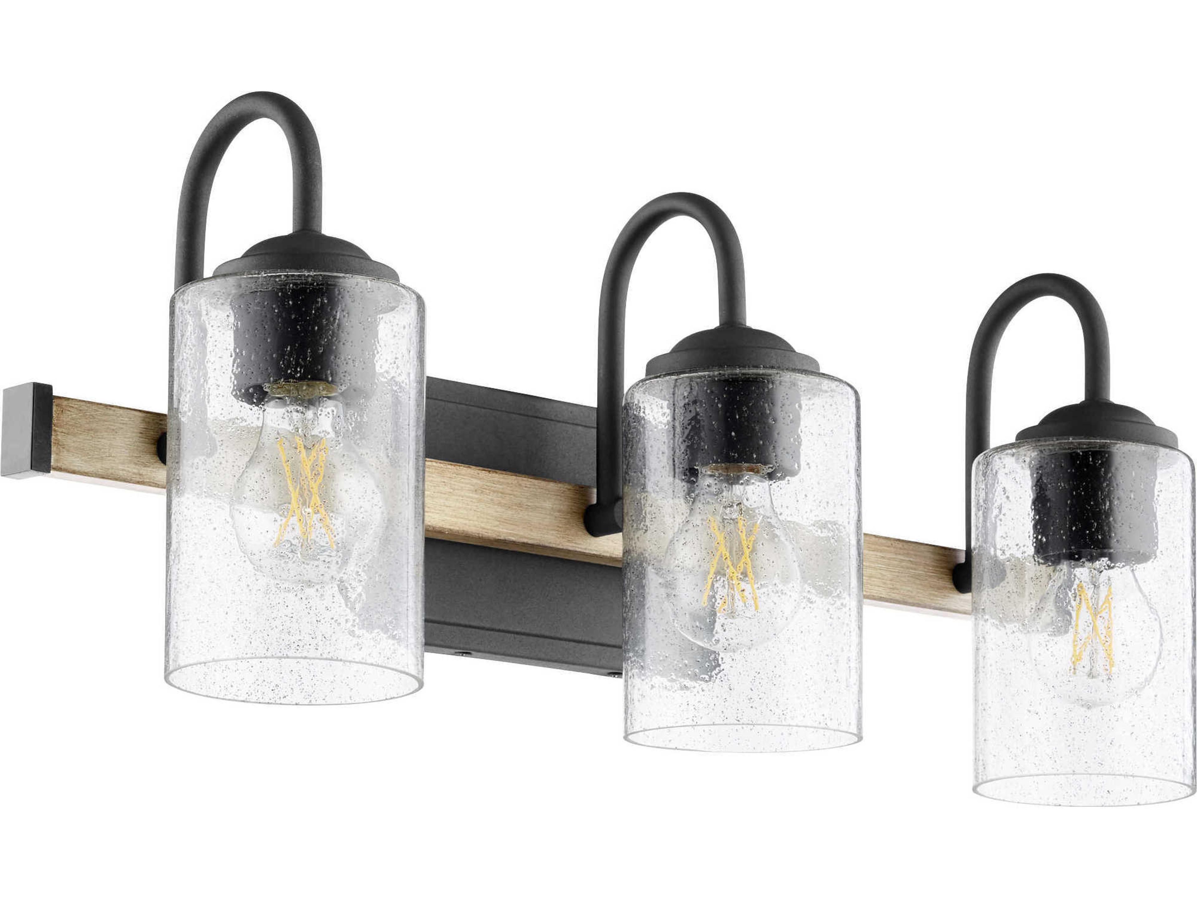 2-Light Noir With Driftwood Black Glass Vanity Light