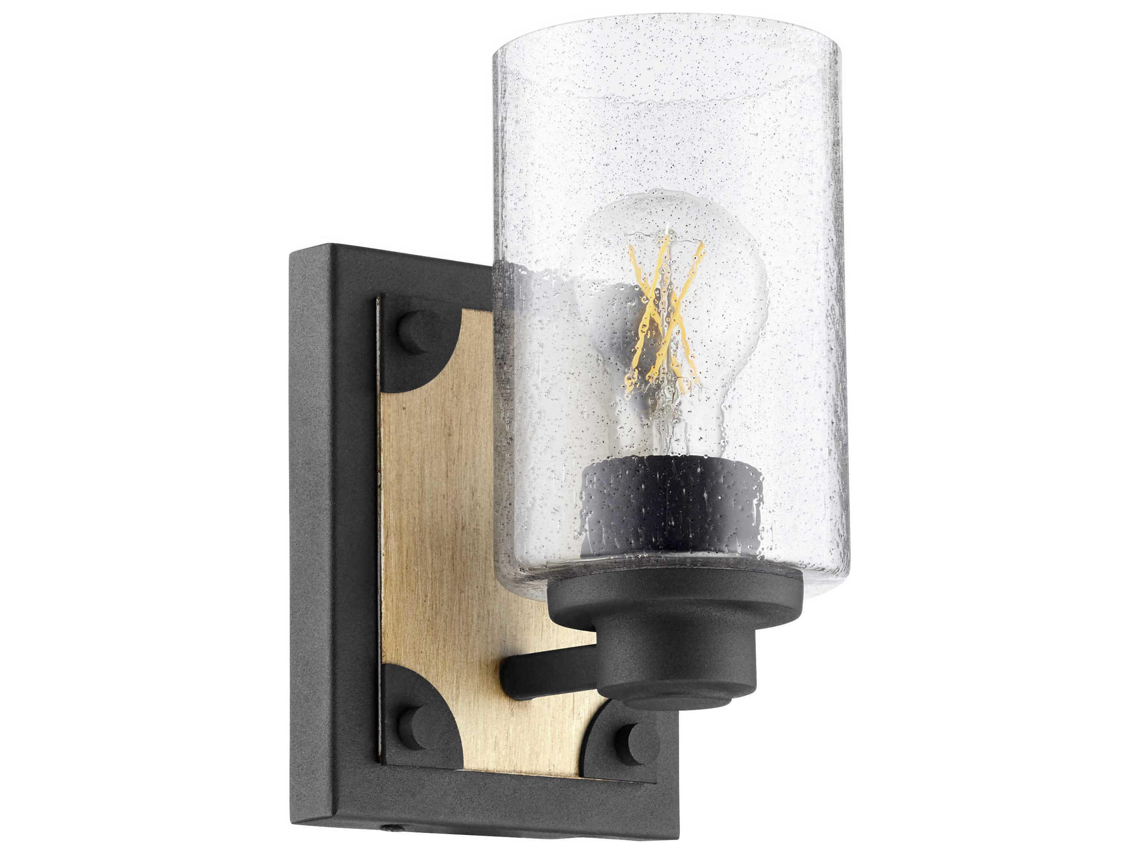 1-Light Noir With Driftwood Black Glass Wall Sconce
