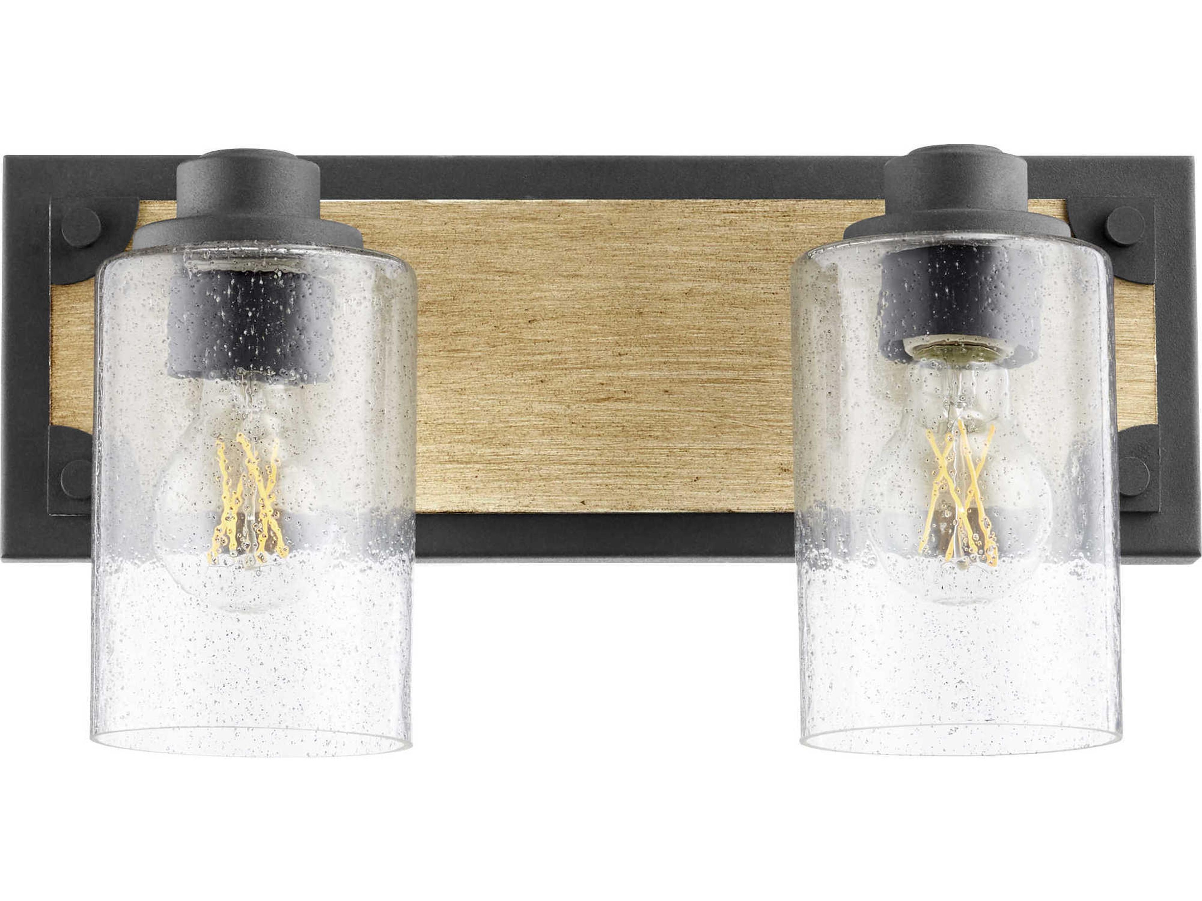 2-Light Noir With Driftwood Black Glass Vanity Light