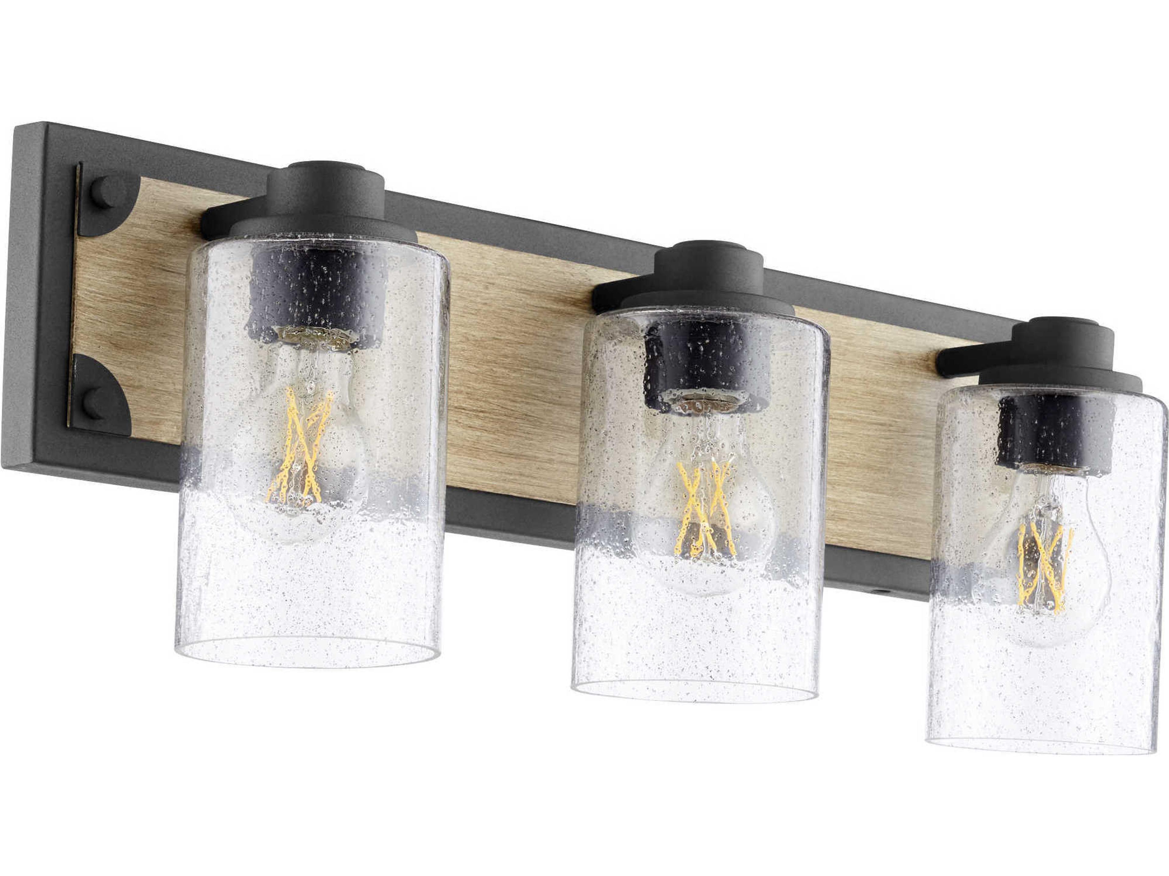 3-Light Noir With Driftwood Black Glass Vanity Light