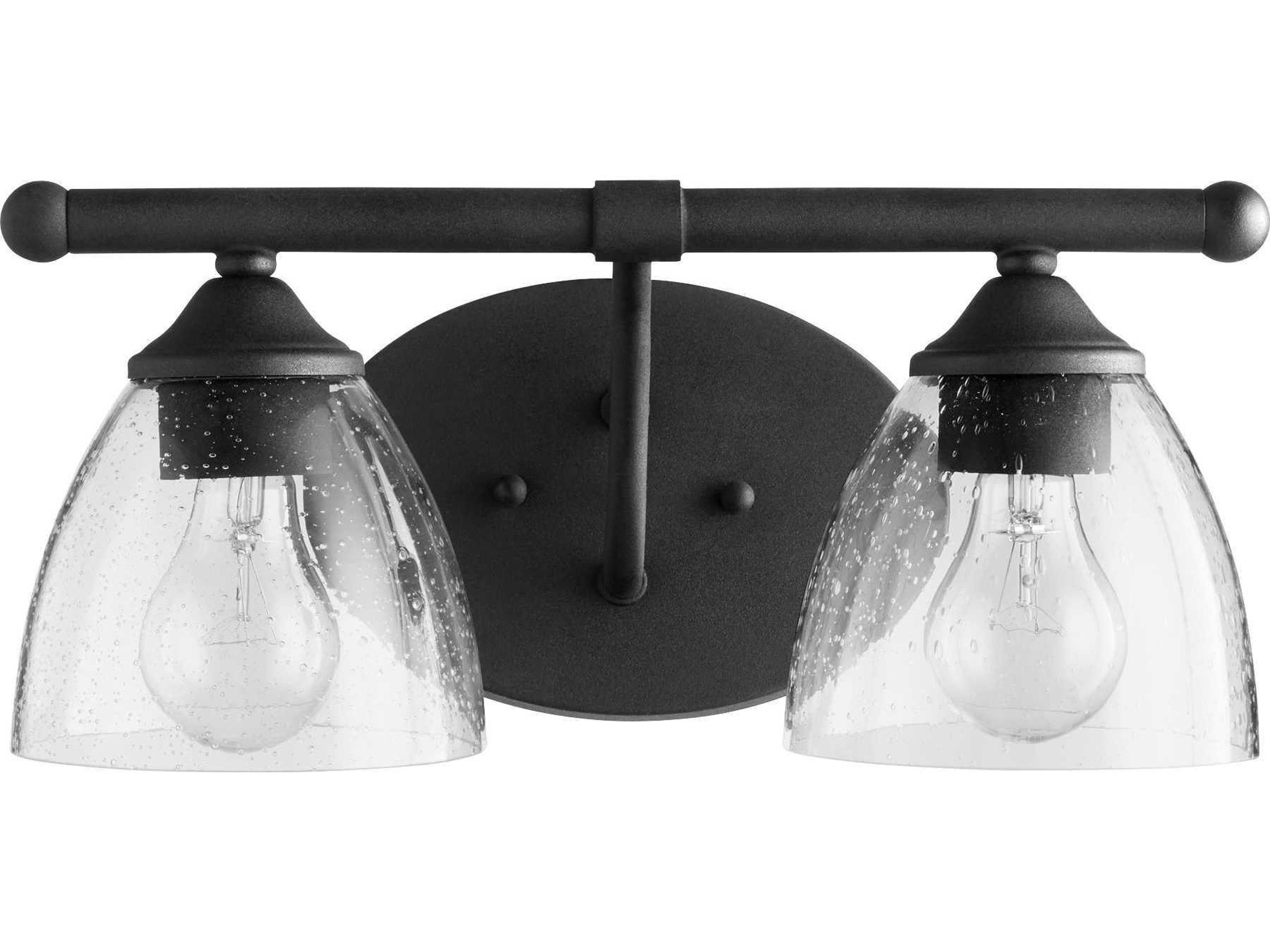 Brooks 2-Light Noir With Clear Seeded Black Glass Vanity Light