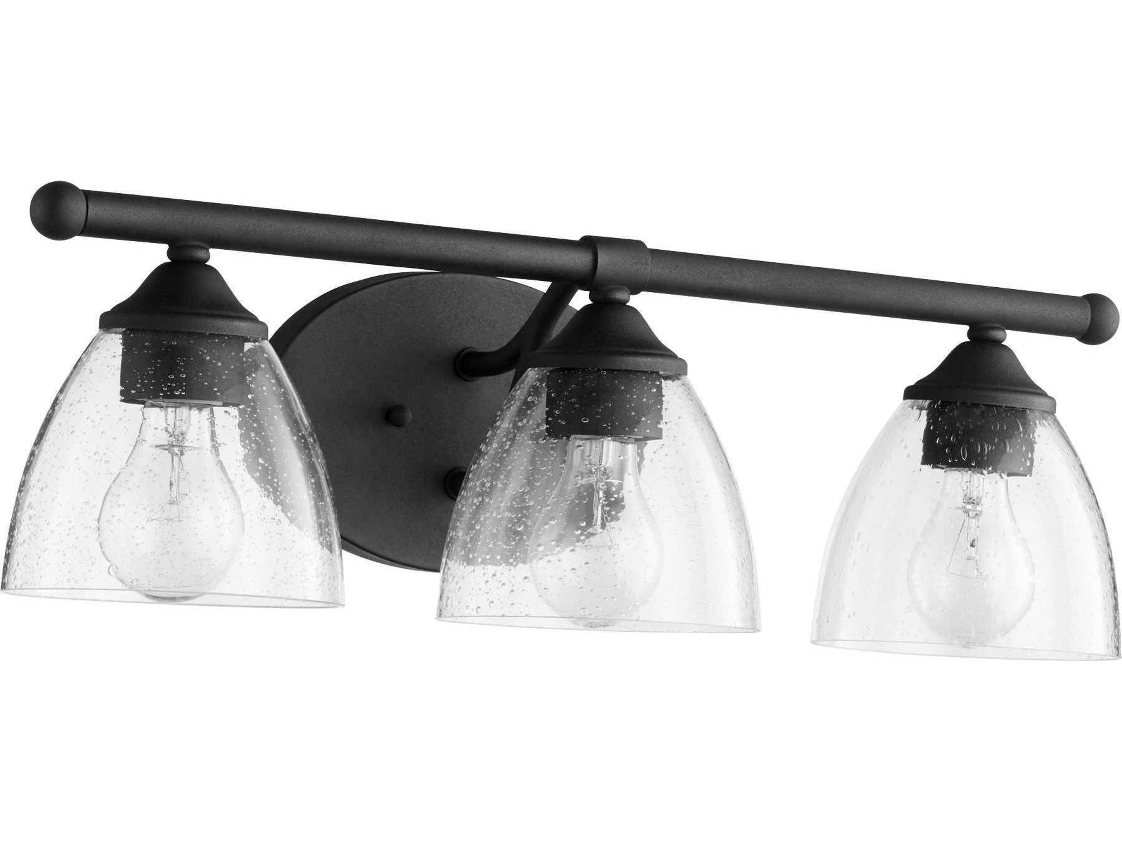 Brooks 3-Light Noir With Clear Seeded Black Glass Vanity Light
