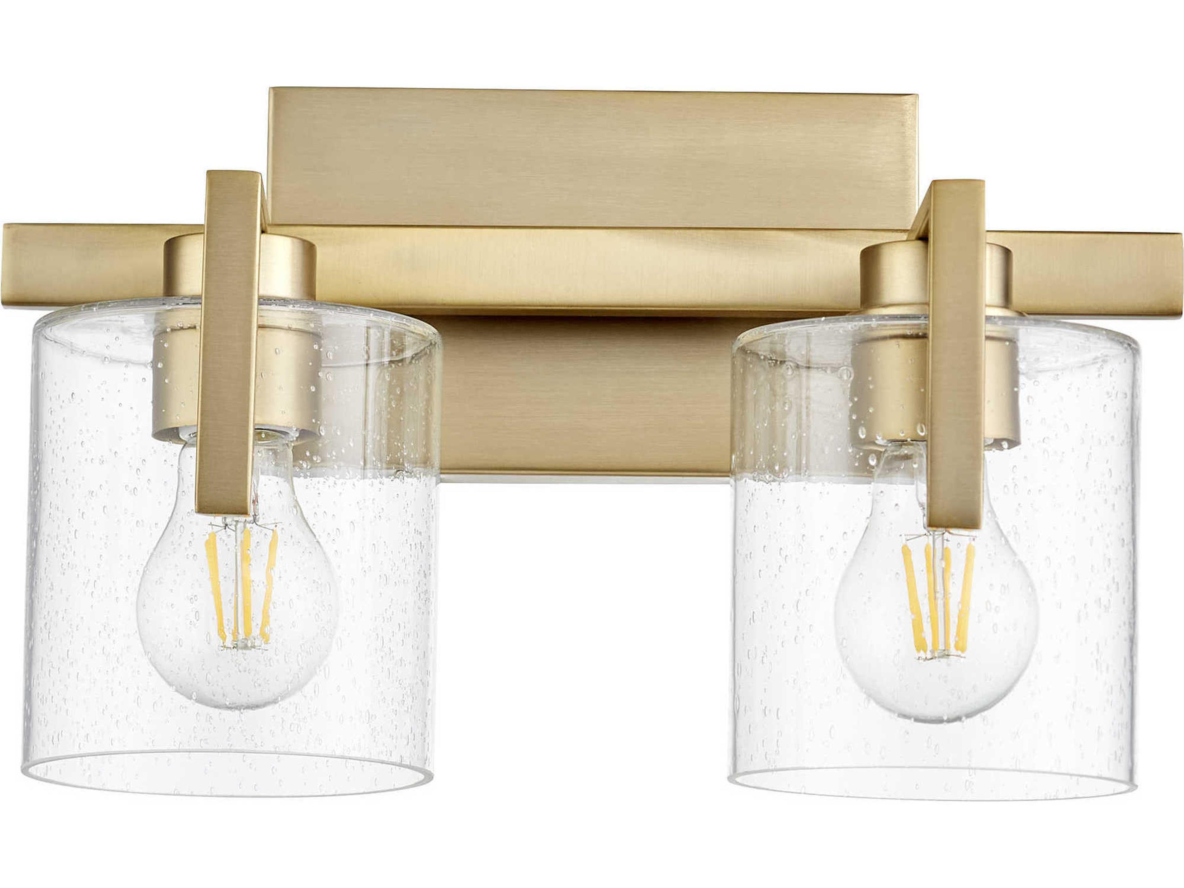 Quorum 2-Light Aged Brass Glass Vanity Light