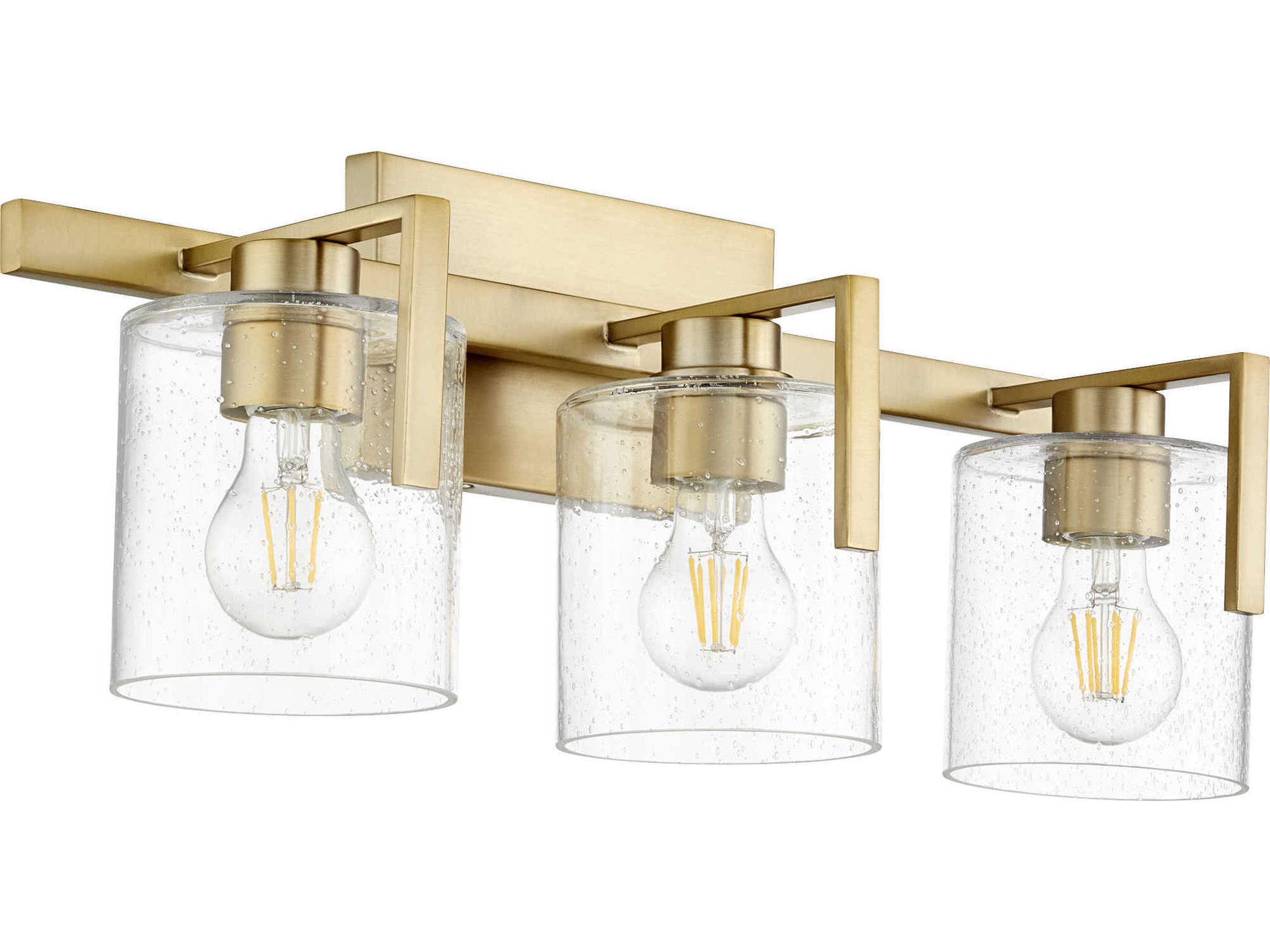 3-Light Aged Brass Glass Vanity Light