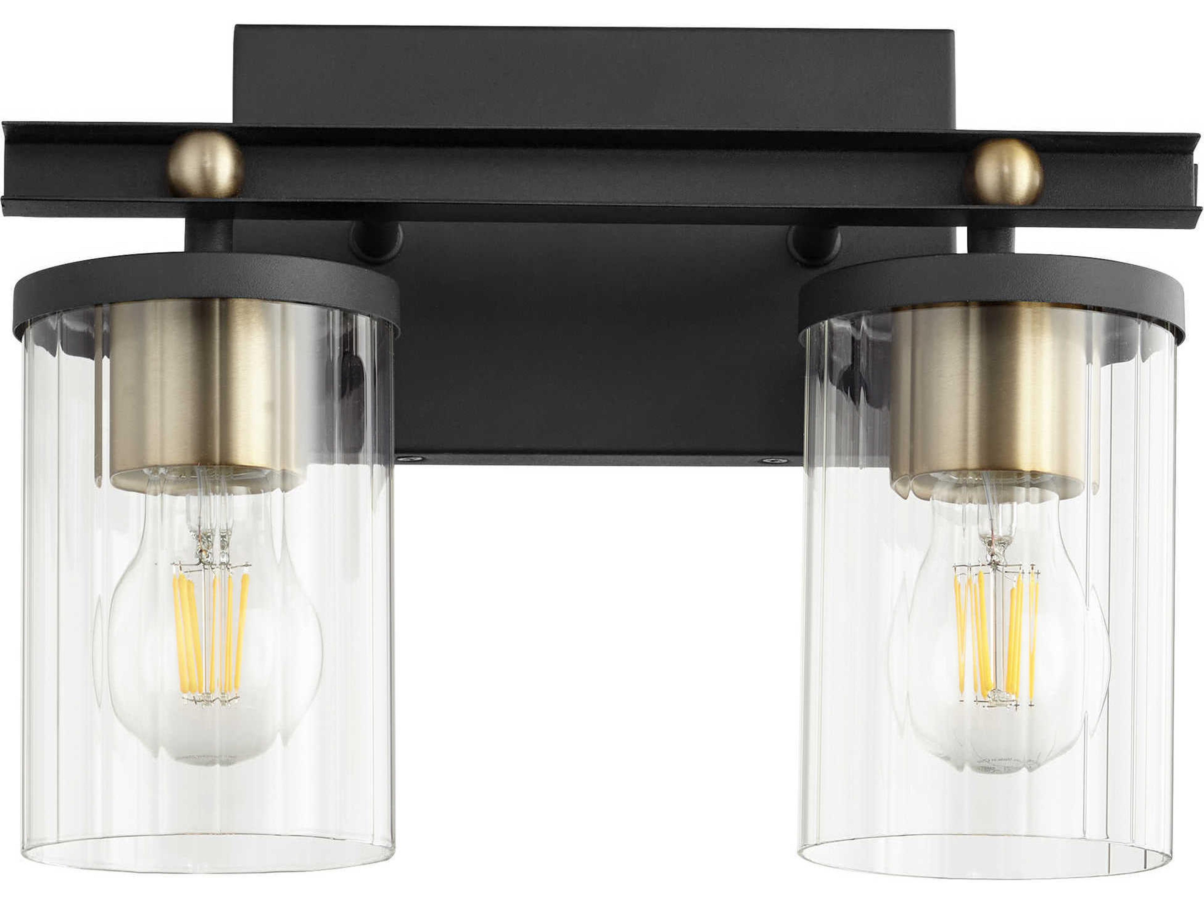 Empire 2-Light Noir With Aged Brass Black Glass Vanity Light